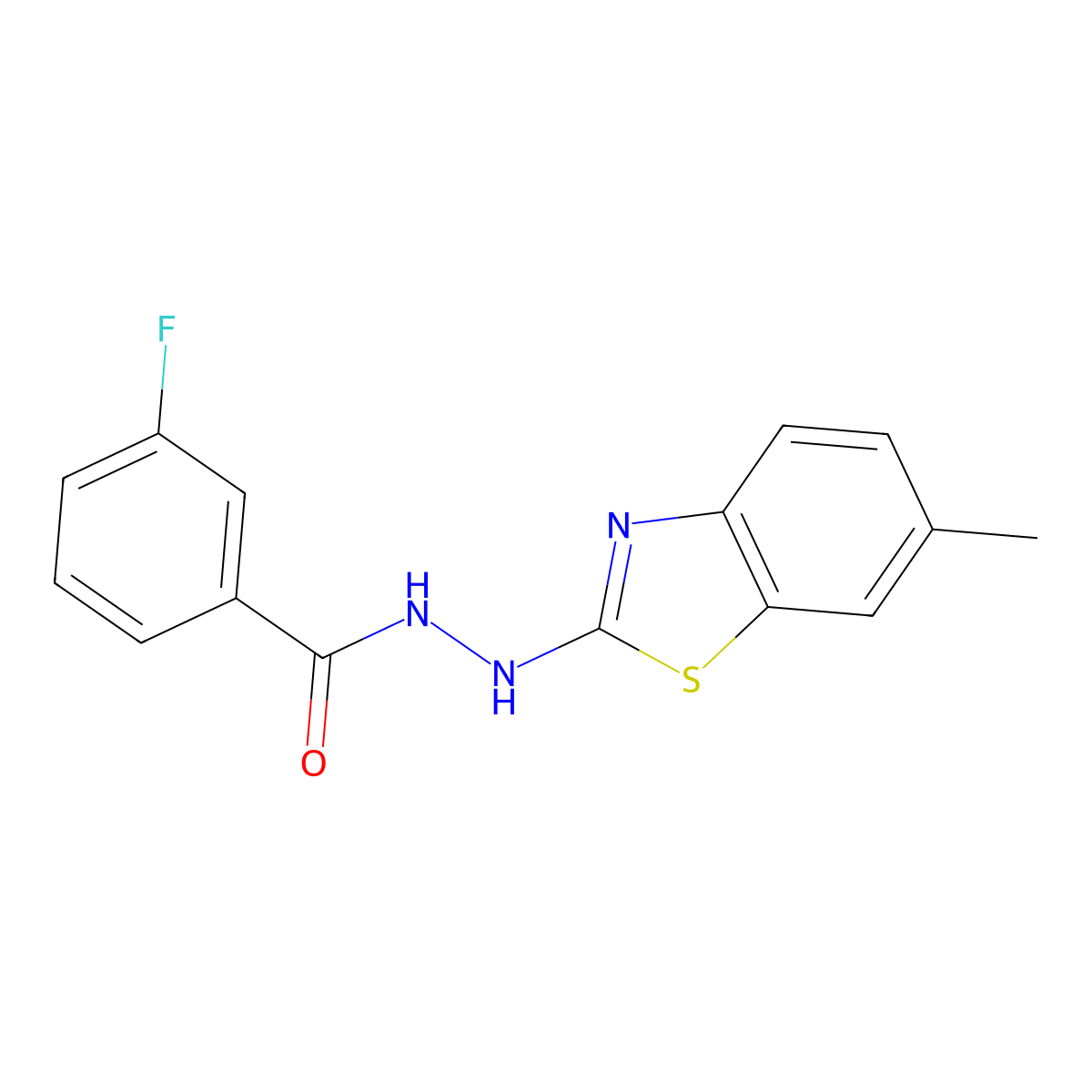 3-fluoro-N'-(6-methyl-1,3-benzothiazol-2-yl)benzohydrazide molecular structure, CAS 851979-43-6