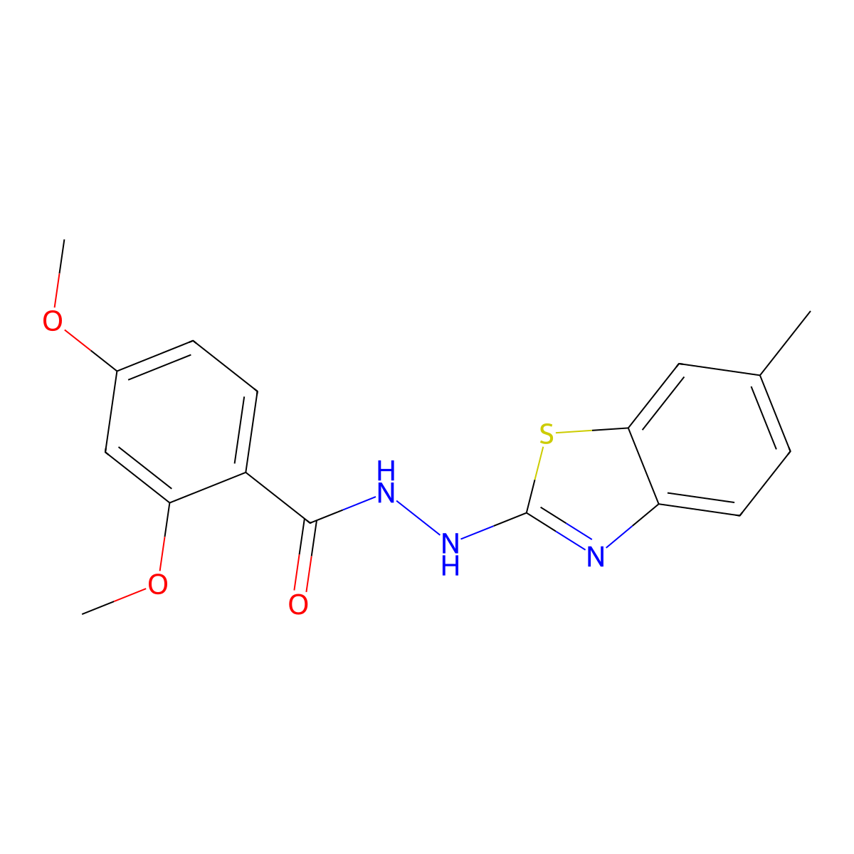 2,4-dimethoxy-N'-(6-methyl-1,3-benzothiazol-2-yl)benzohydrazide molecular structure, CAS 851979-46-9