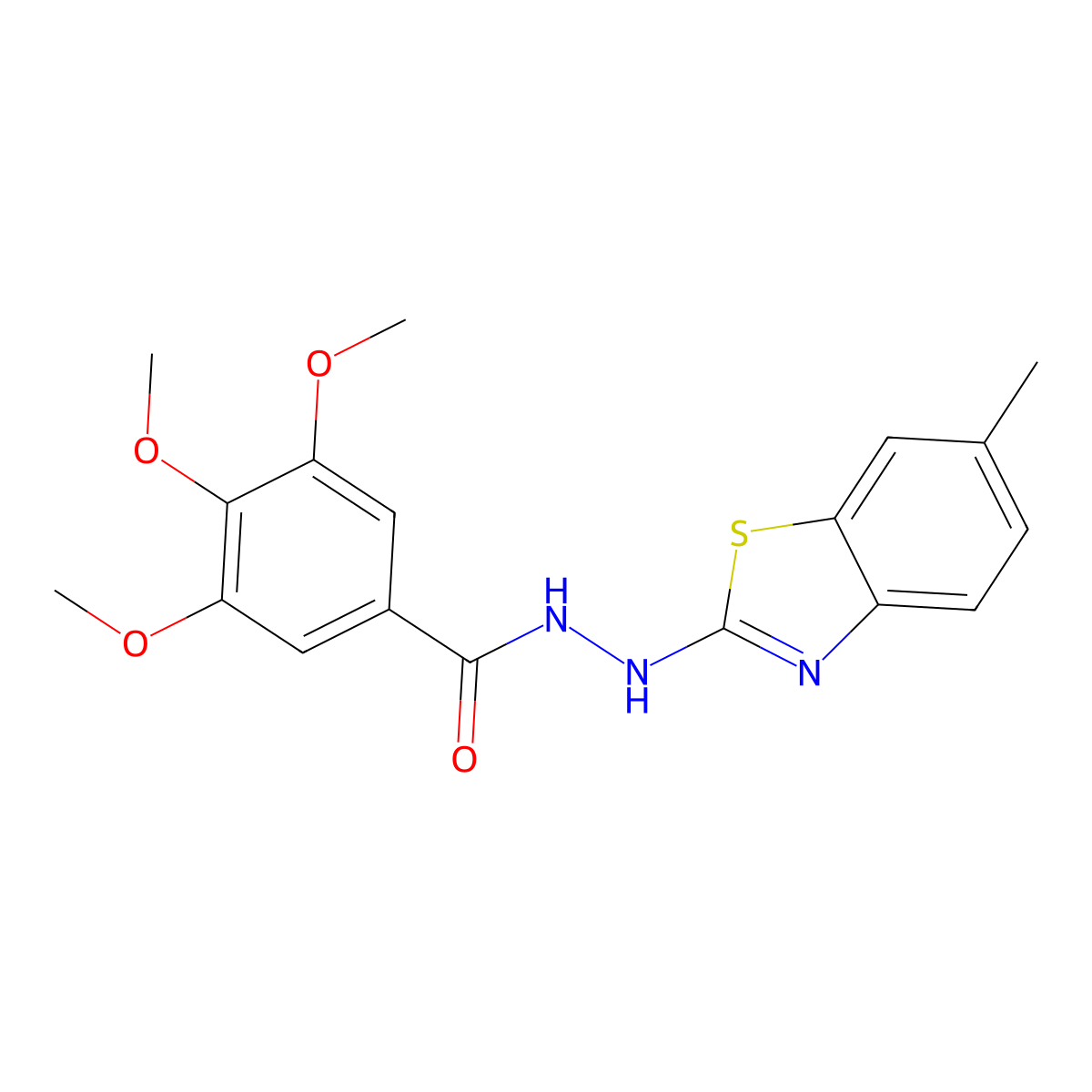3,4,5-trimethoxy-N'-(6-methyl-1,3-benzothiazol-2-yl)benzohydrazide molecular structure, CAS 851979-47-0