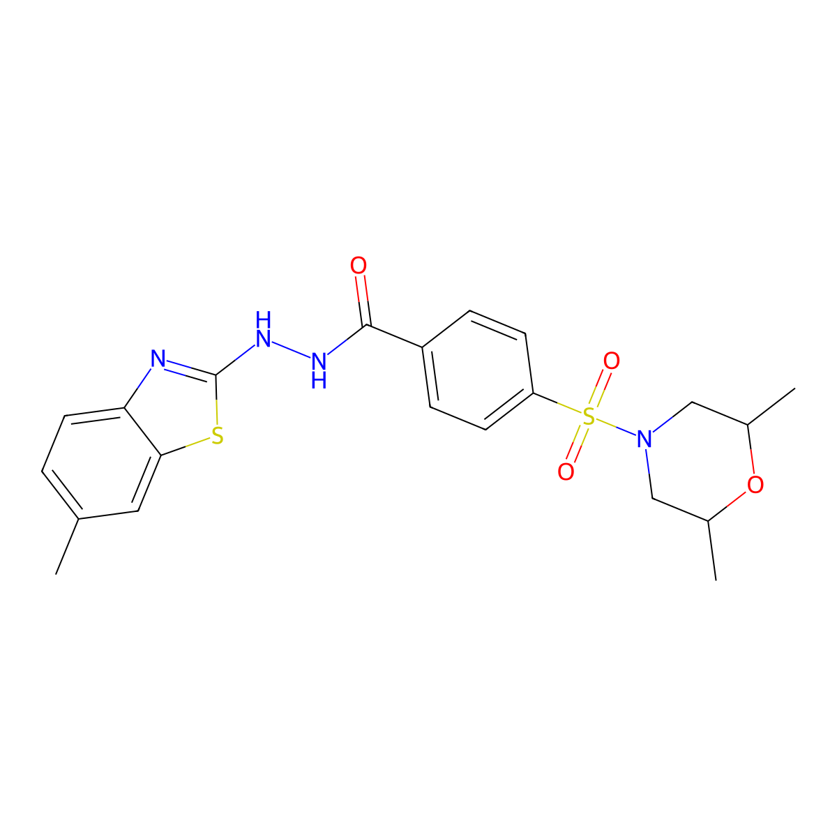 4-((2,6-dimethylmorpholino)sulfonyl)-N'-(6-methylbenzo[d]thiazol-2-yl)benzohydrazide molecular structure, CAS 851979-58-3
