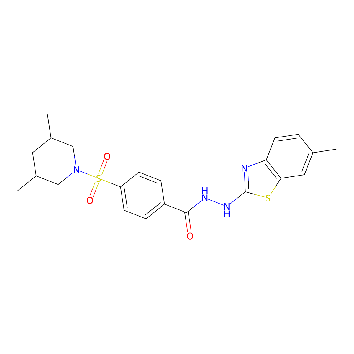 4-((3,5-dimethylpiperidin-1-yl)sulfonyl)-N'-(6-methylbenzo[d]thiazol-2-yl)benzohydrazide molecular structure, CAS 851979-61-8