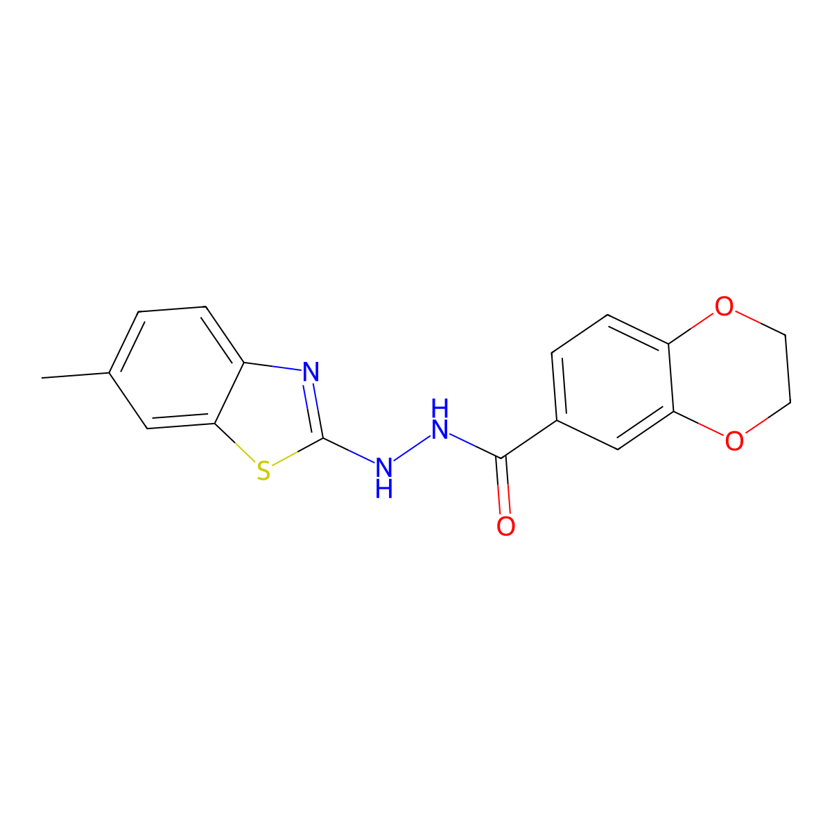 N'-(6-methyl-1,3-benzothiazol-2-yl)-2,3-dihydro-1,4-benzodioxine-6-carbohydrazide molecular structure, CAS 851979-64-1