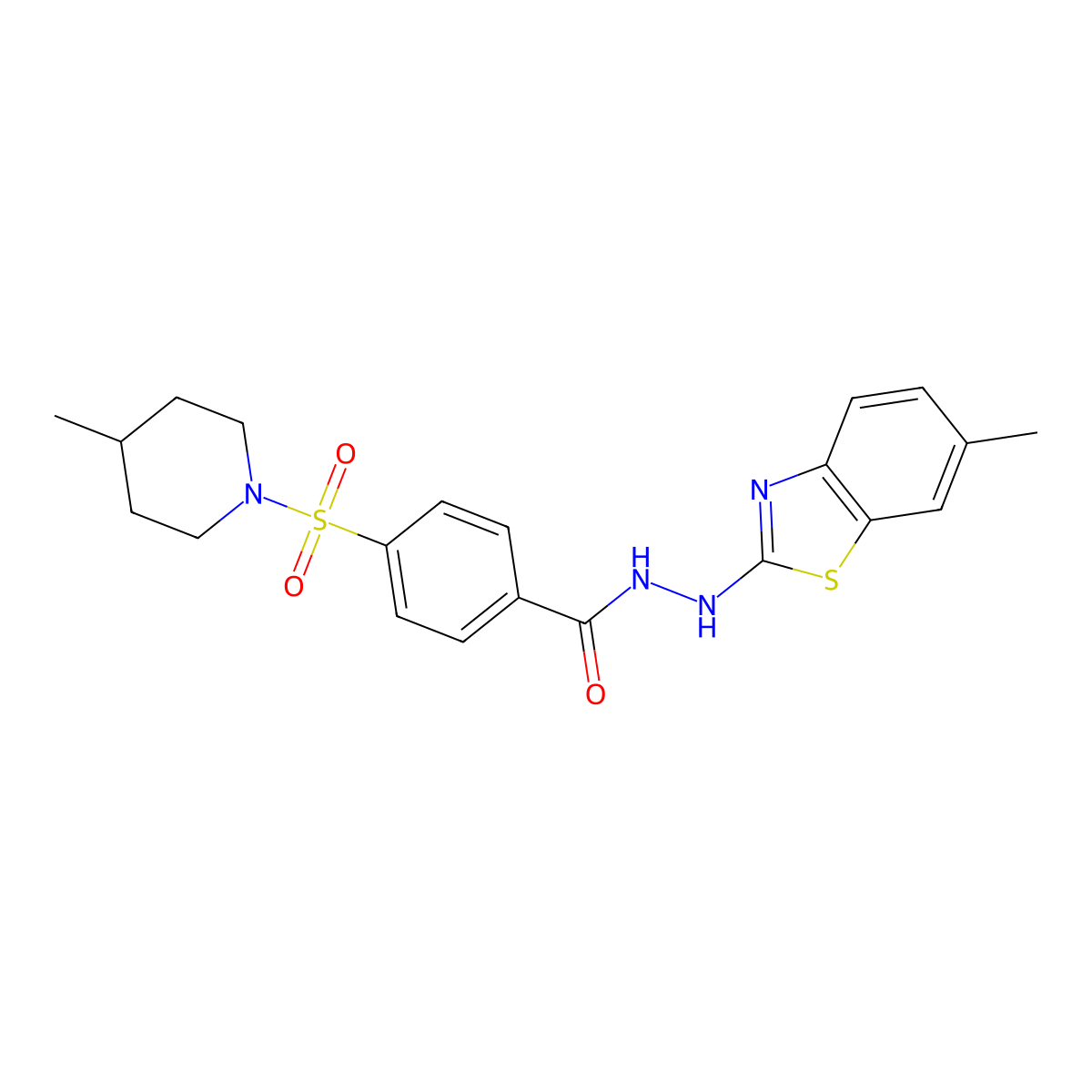 N'-(6-methylbenzo[d]thiazol-2-yl)-4-((4-methylpiperidin-1-yl)sulfonyl)benzohydrazide molecular structure, CAS 851979-65-2