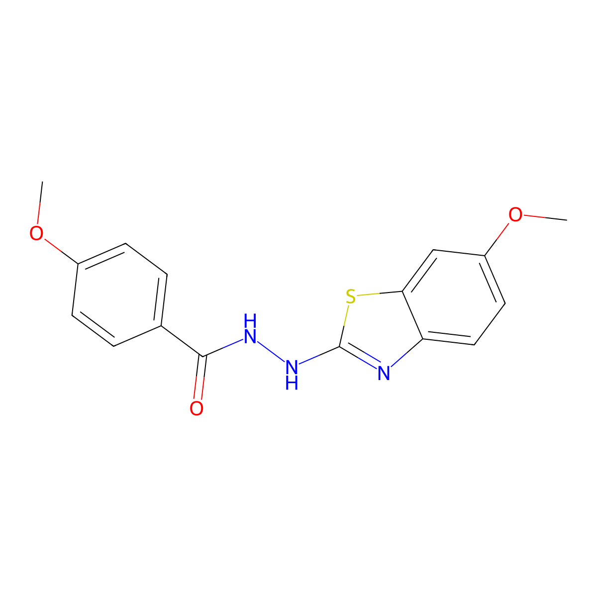 4-methoxy-N'-(6-methoxy-1,3-benzothiazol-2-yl)benzohydrazide molecular structure, CAS 851979-70-9