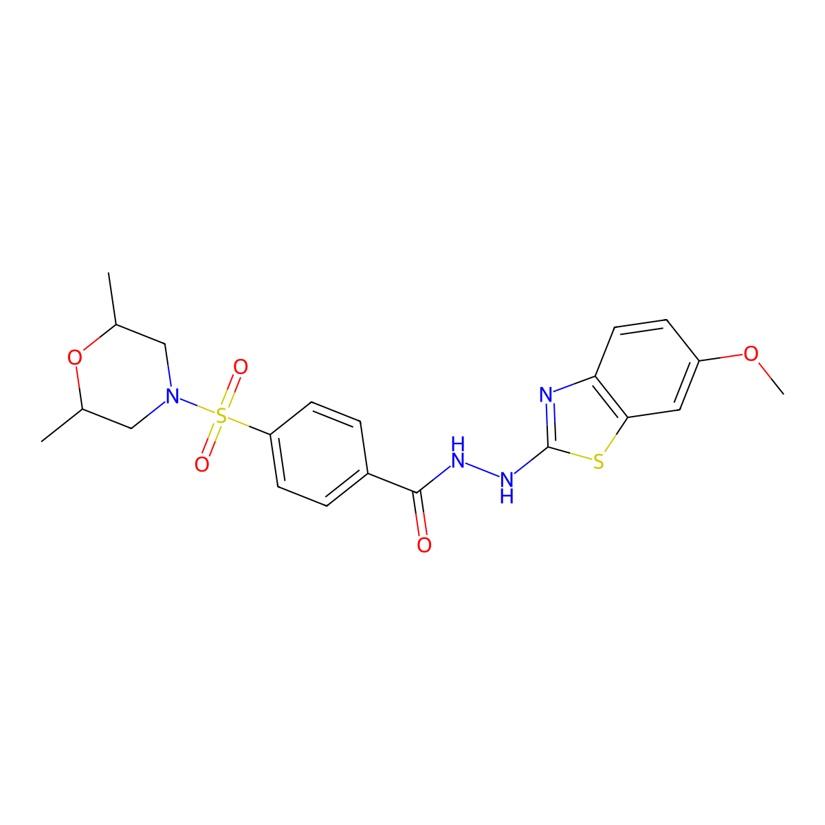 4-((2,6-dimethylmorpholino)sulfonyl)-N'-(6-methoxybenzo[d]thiazol-2-yl)benzohydrazide molecular structure, CAS 851979-79-8