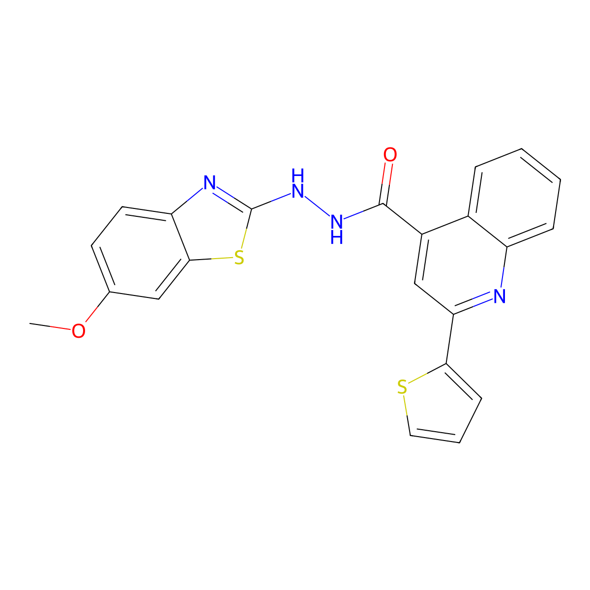 N'-(6-methoxybenzo[d]thiazol-2-yl)-2-(thiophen-2-yl)quinoline-4-carbohydrazide molecular structure, CAS 851979-80-1