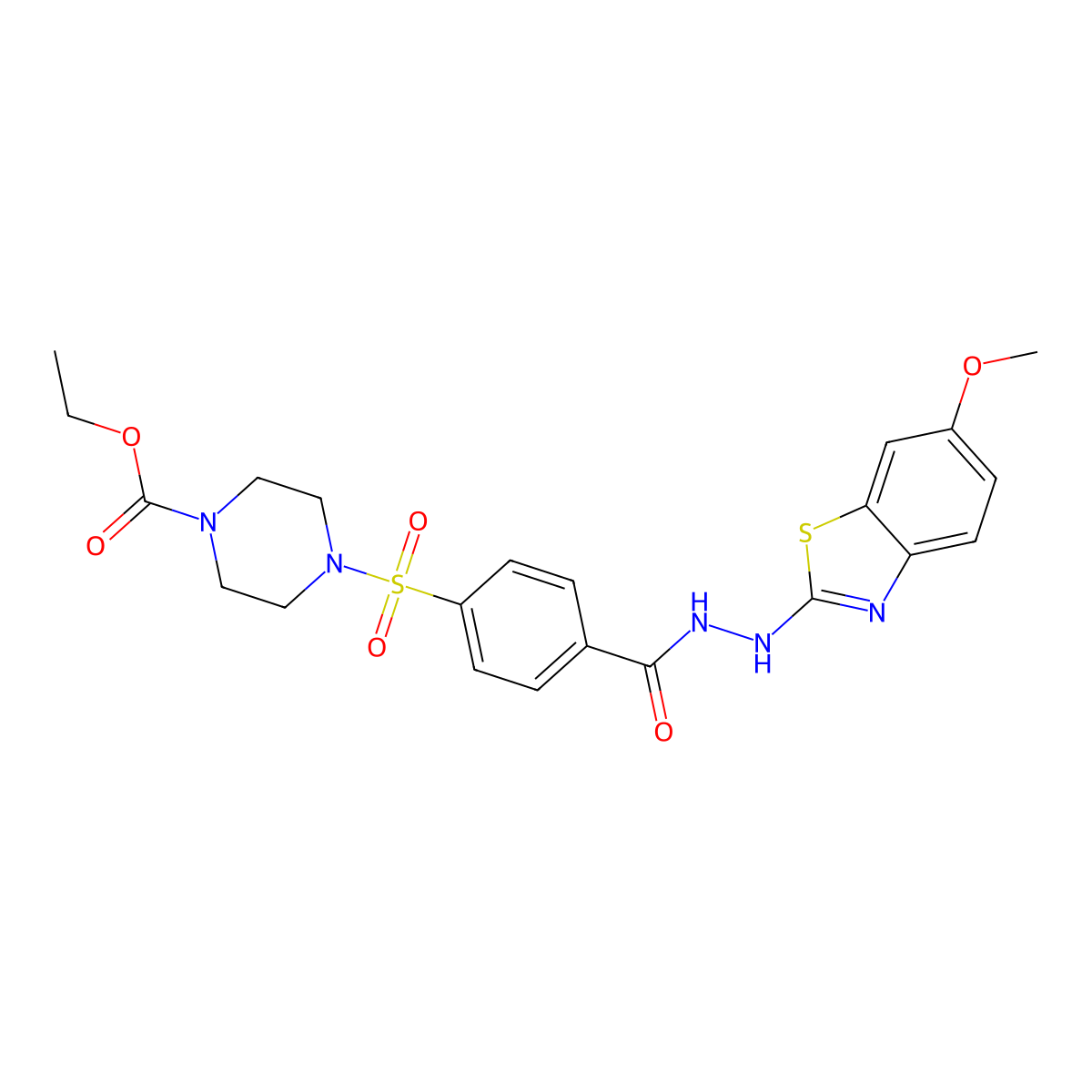 Ethyl 4-((4-(2-(6-methoxybenzo[d]thiazol-2-yl)hydrazinecarbonyl)phenyl)sulfonyl)piperazine-1-carboxylate molecular structure, CAS 851979-85-6