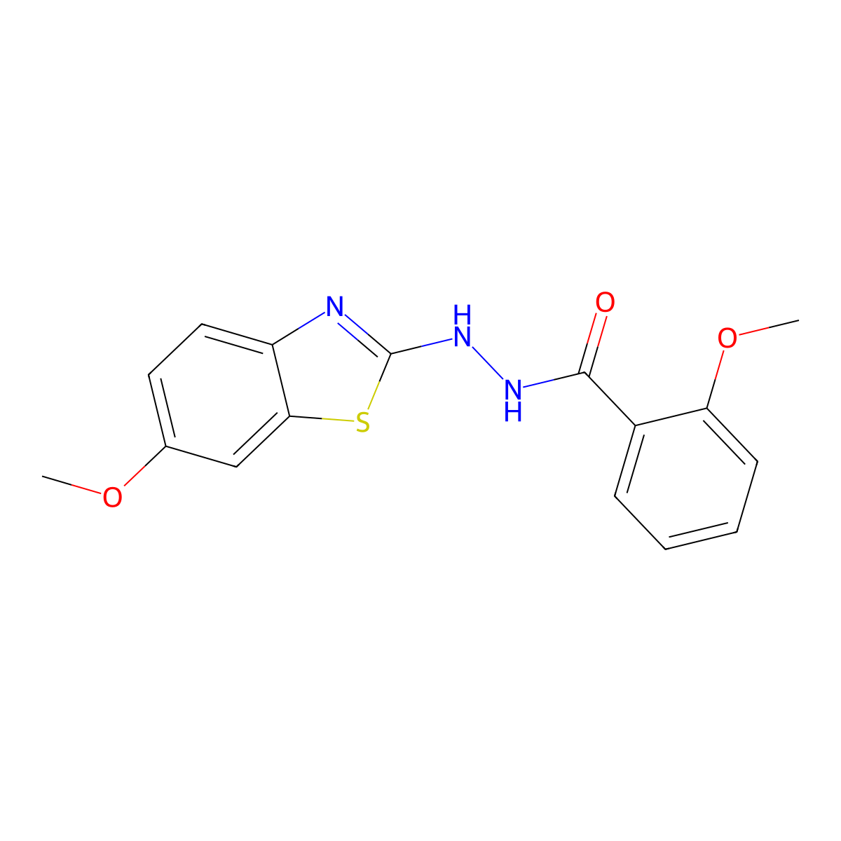 2-methoxy-N'-(6-methoxy-1,3-benzothiazol-2-yl)benzohydrazide molecular structure, CAS 851979-90-3