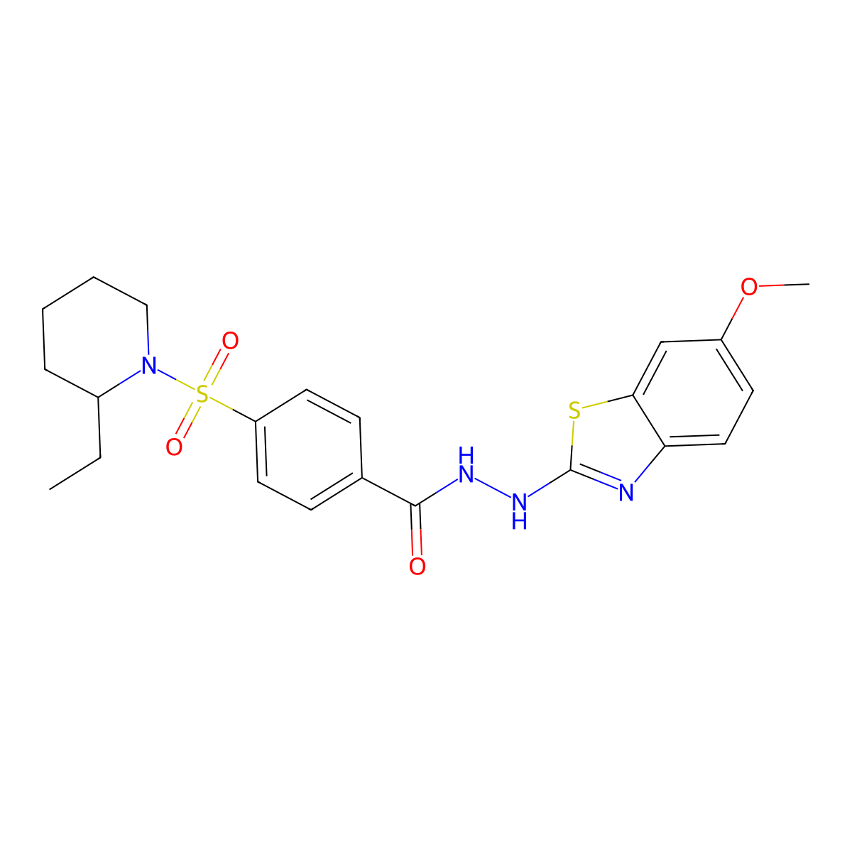4-[(2-ethylpiperidin-1-yl)sulfonyl]-N'-(6-methoxy-1,3-benzothiazol-2-yl)benzohydrazide molecular structure, CAS 851979-94-7