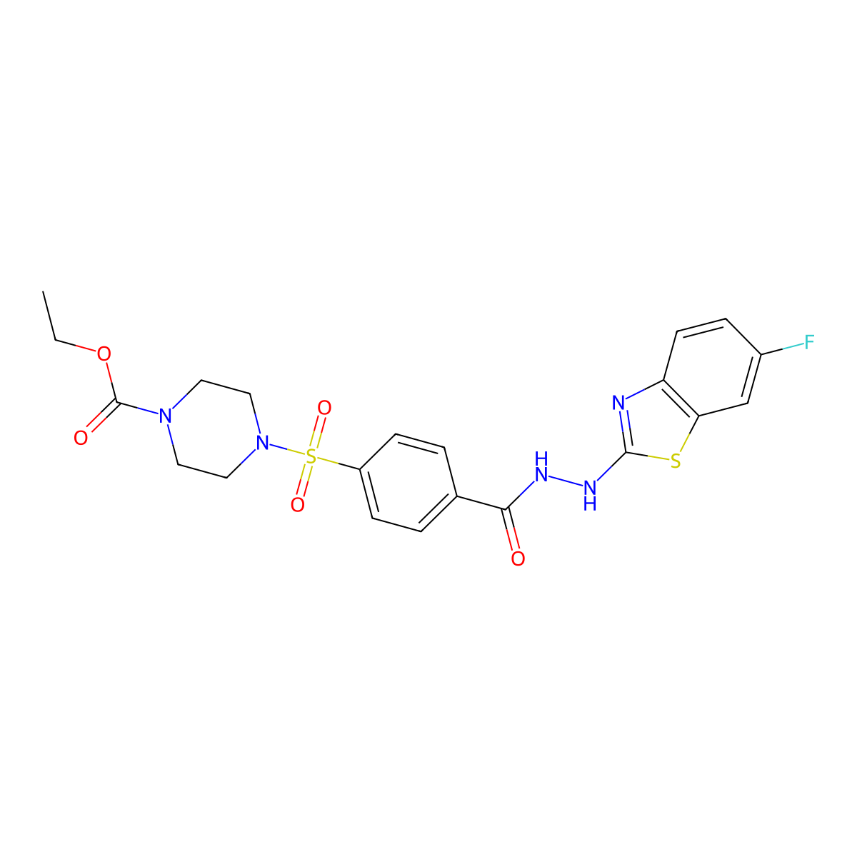 Ethyl 4-((4-(2-(6-fluorobenzo[d]thiazol-2-yl)hydrazinecarbonyl)phenyl)sulfonyl)piperazine-1-carboxylate molecular structure, CAS 851980-10-4