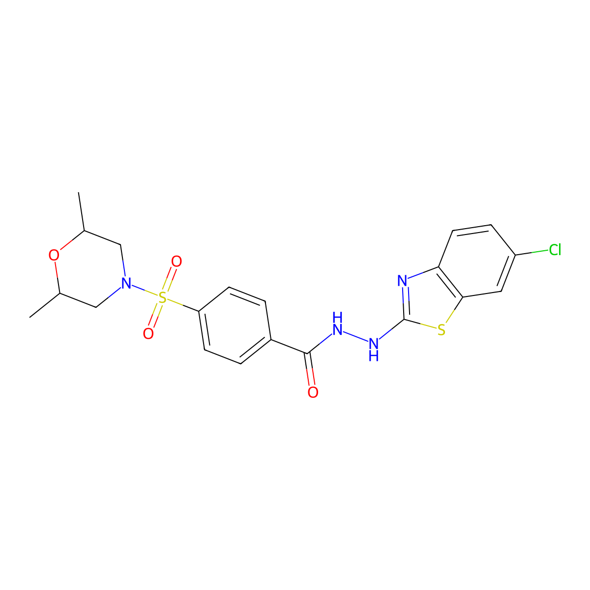 N'-(6-chlorobenzo[d]thiazol-2-yl)-4-((2,6-dimethylmorpholino)sulfonyl)benzohydrazide molecular structure, CAS 851980-23-9