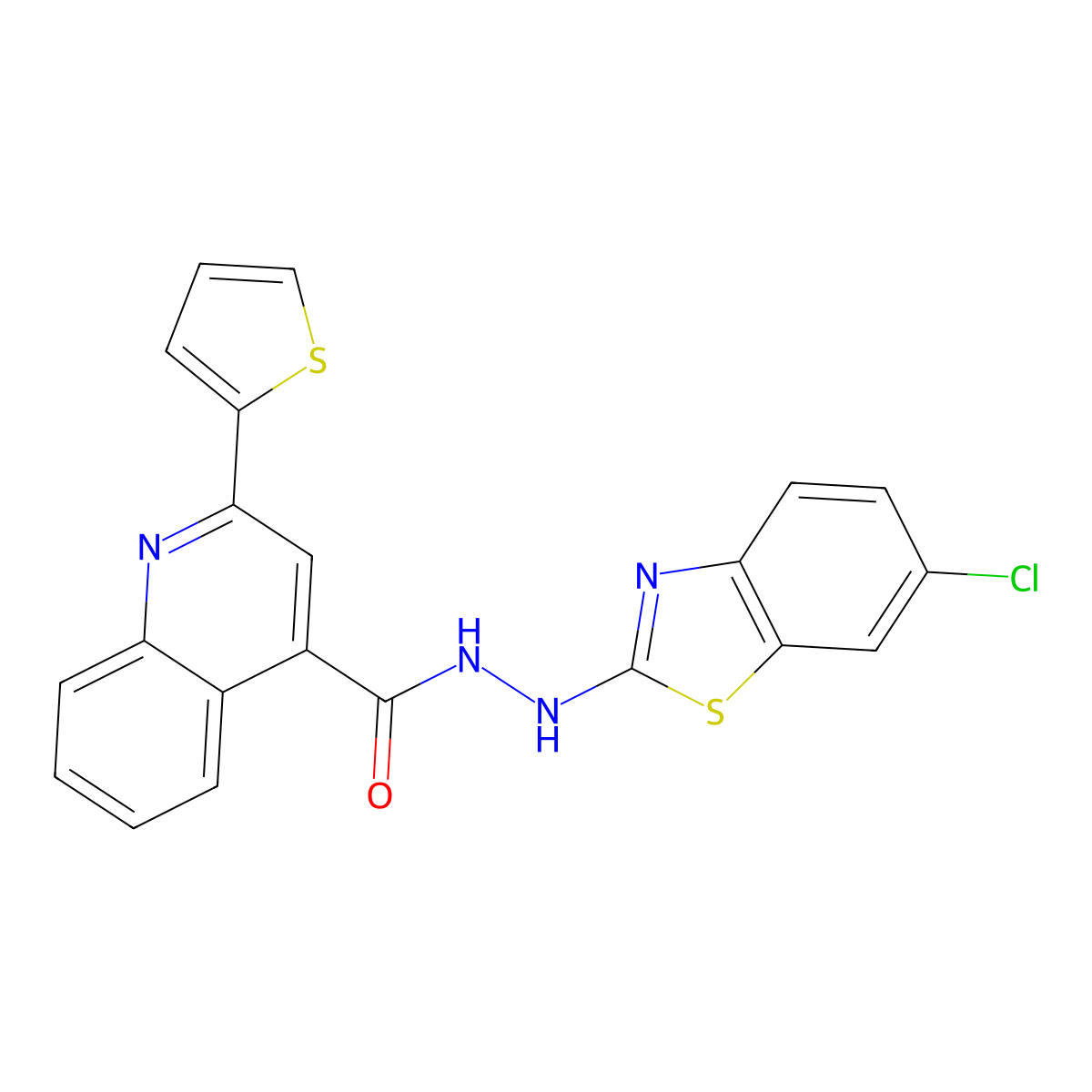 N'-(6-chloro-1,3-benzothiazol-2-yl)-2-(thiophen-2-yl)quinoline-4-carbohydrazide molecular structure, CAS 851980-24-0