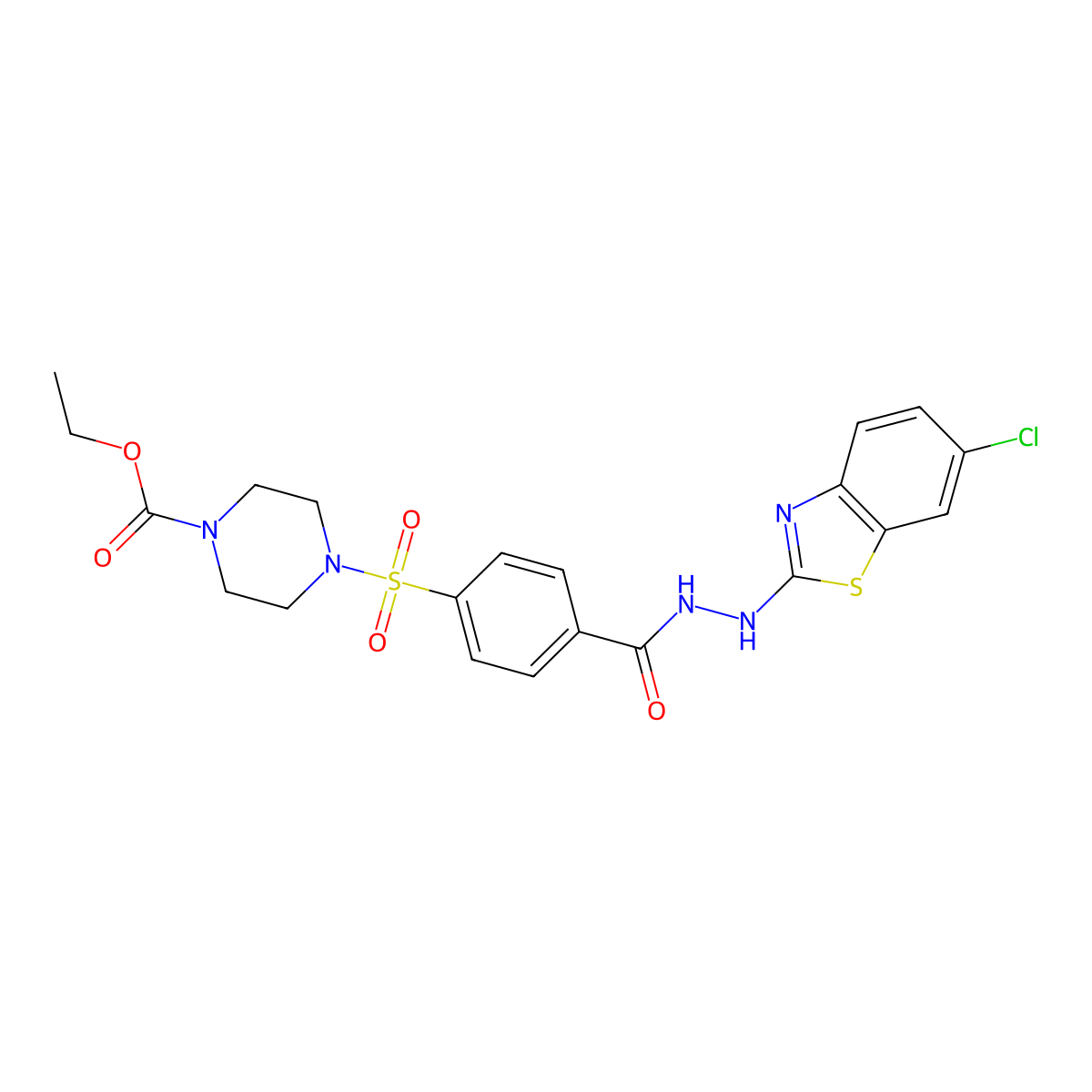 Ethyl 4-((4-(2-(6-chlorobenzo[d]thiazol-2-yl)hydrazinecarbonyl)phenyl)sulfonyl)piperazine-1-carboxylate molecular structure, CAS 851980-27-3