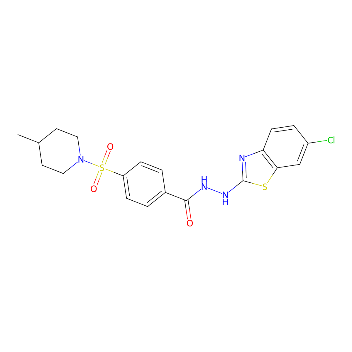 N'-(6-chlorobenzo[d]thiazol-2-yl)-4-((4-methylpiperidin-1-yl)sulfonyl)benzohydrazide molecular structure, CAS 851980-29-5