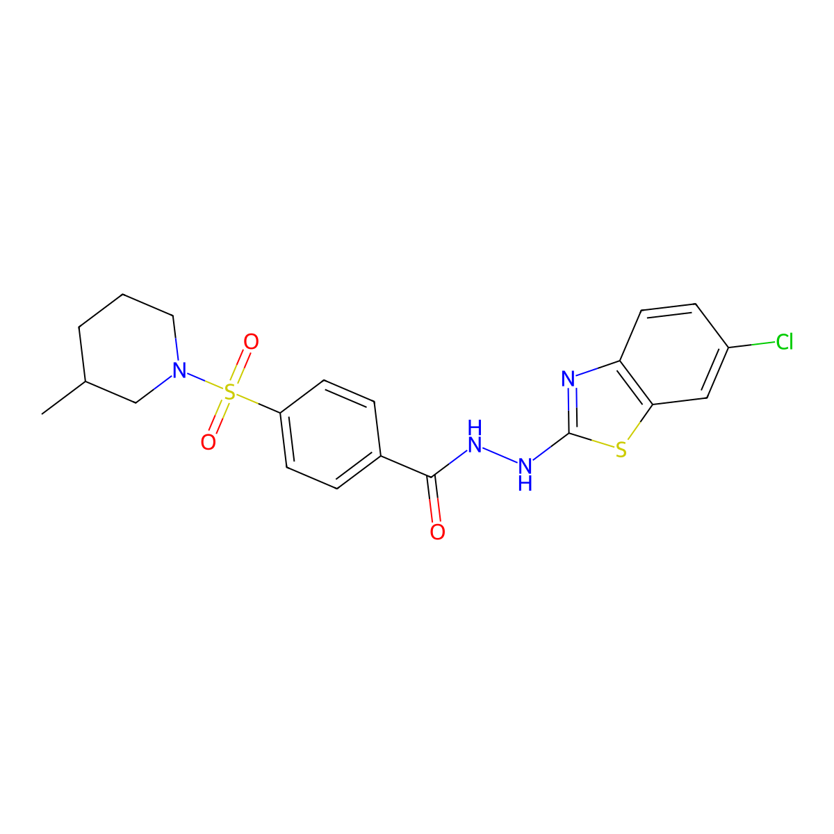 N'-(6-chlorobenzo[d]thiazol-2-yl)-4-((3-methylpiperidin-1-yl)sulfonyl)benzohydrazide molecular structure, CAS 851980-30-8