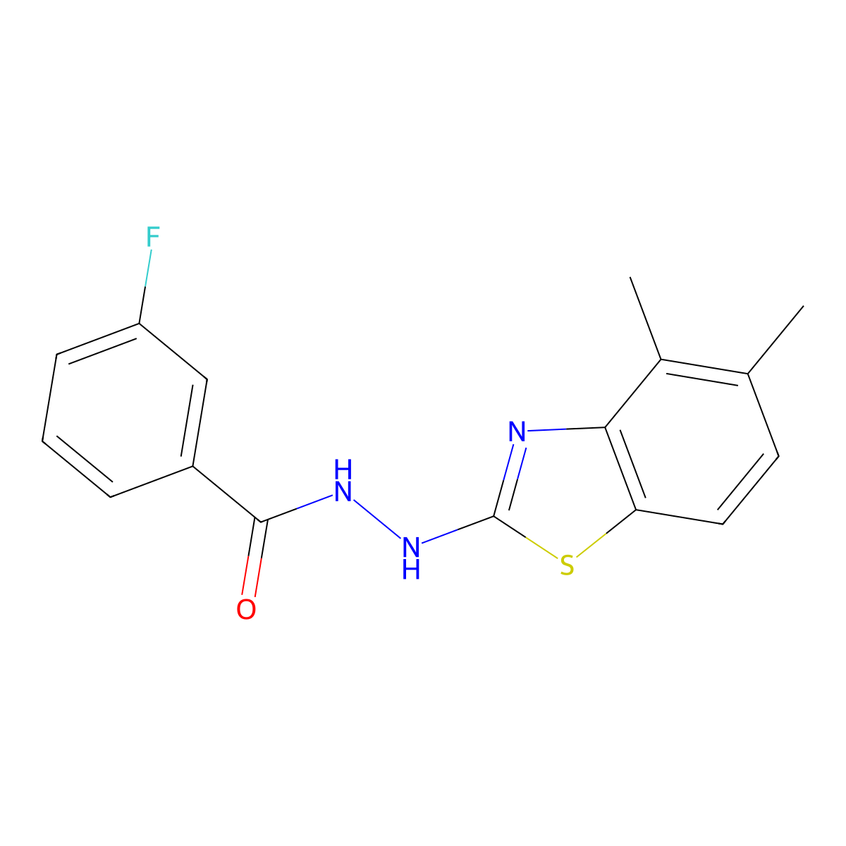N'-(4,5-dimethyl-1,3-benzothiazol-2-yl)-3-fluorobenzohydrazide molecular structure, CAS 851980-36-4