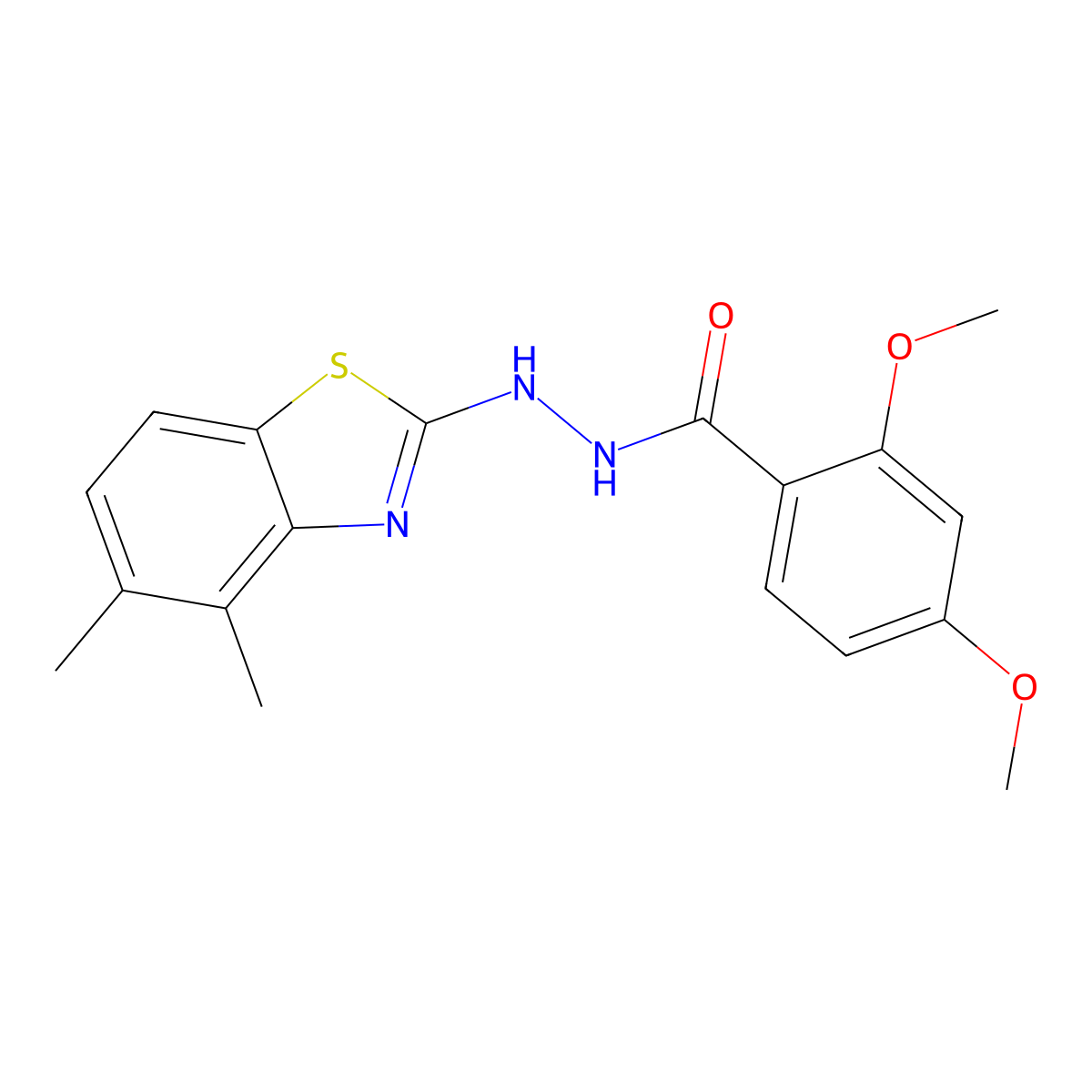 N'-(4,5-dimethyl-1,3-benzothiazol-2-yl)-2,4-dimethoxybenzohydrazide molecular structure, CAS 851980-40-0