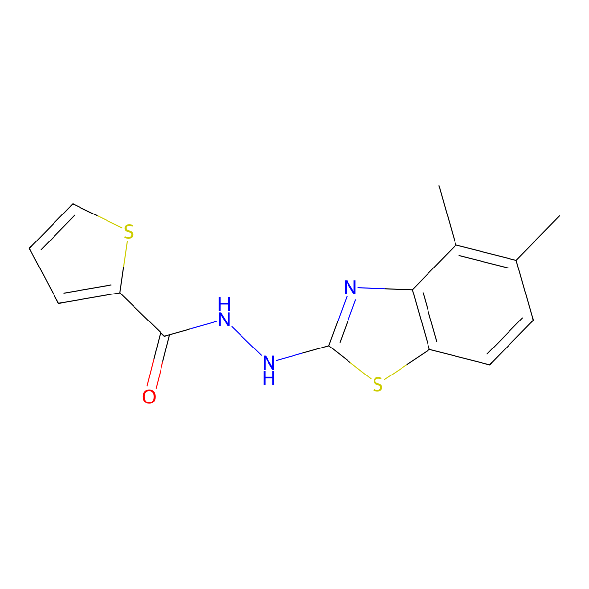 N'-(4,5-dimethyl-1,3-benzothiazol-2-yl)thiophene-2-carbohydrazide molecular structure, CAS 851980-41-1