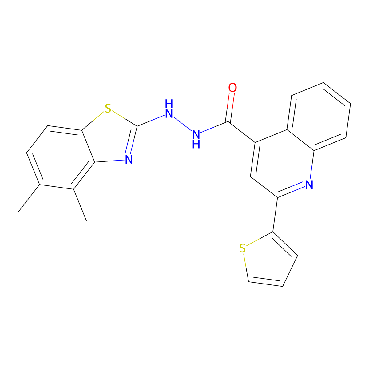 N'-(4,5-dimethylbenzo[d]thiazol-2-yl)-2-(thiophen-2-yl)quinoline-4-carbohydrazide molecular structure, CAS 851980-50-2