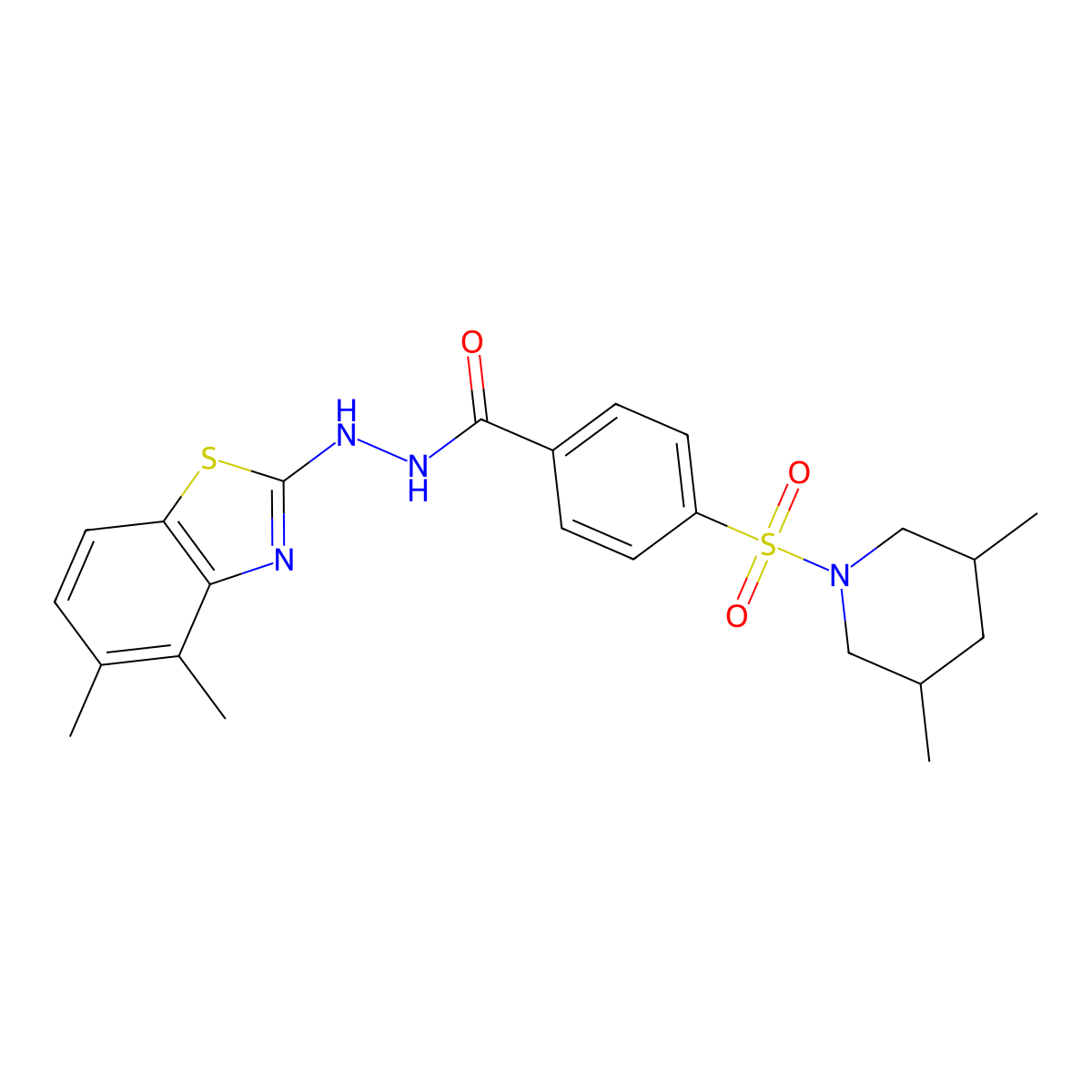 N'-(4,5-dimethylbenzo[d]thiazol-2-yl)-4-((3,5-dimethylpiperidin-1-yl)sulfonyl)benzohydrazide molecular structure, CAS 851980-53-5