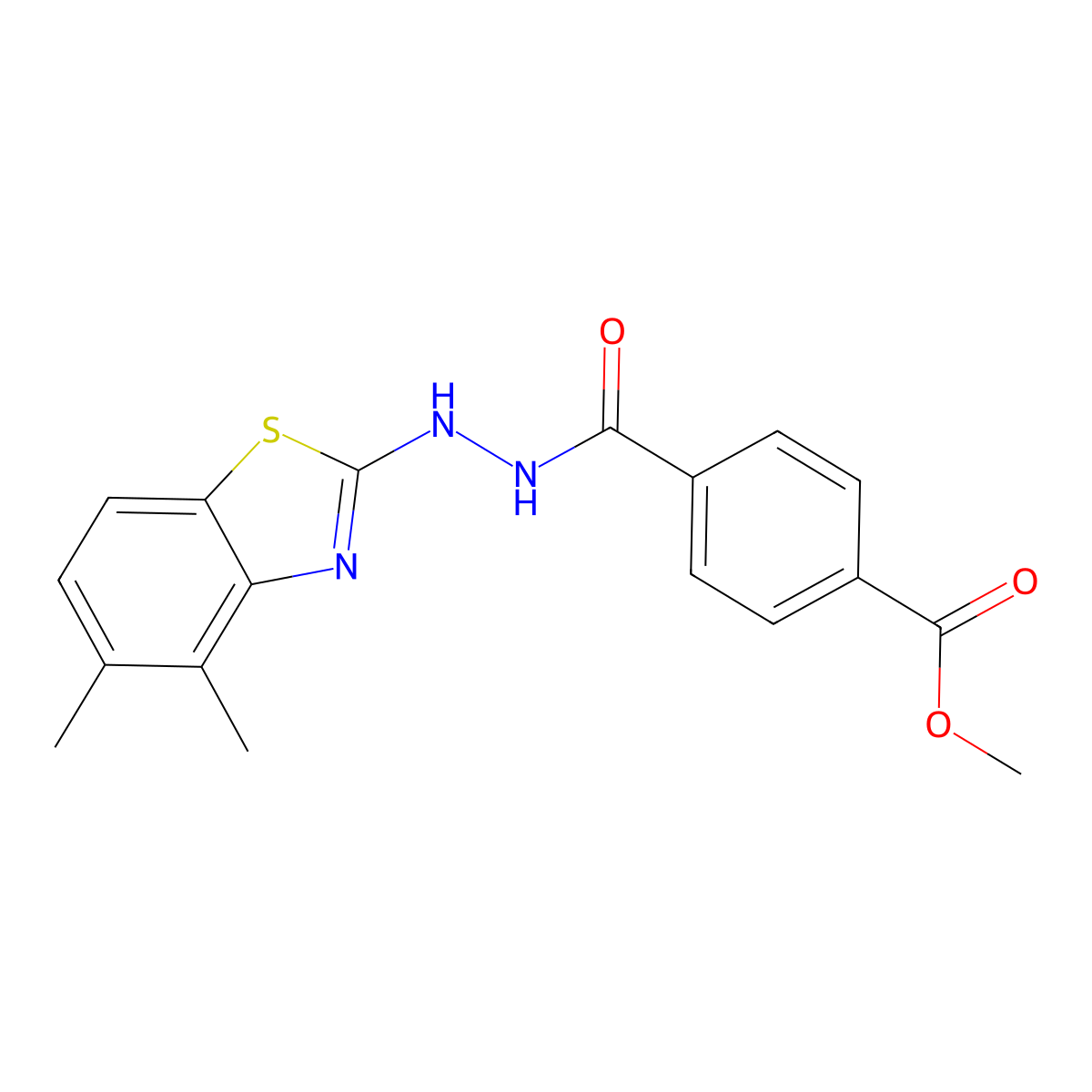 Methyl 4-(2-(4,5-dimethylbenzo[d]thiazol-2-yl)hydrazinecarbonyl)benzoate molecular structure, CAS 851980-54-6