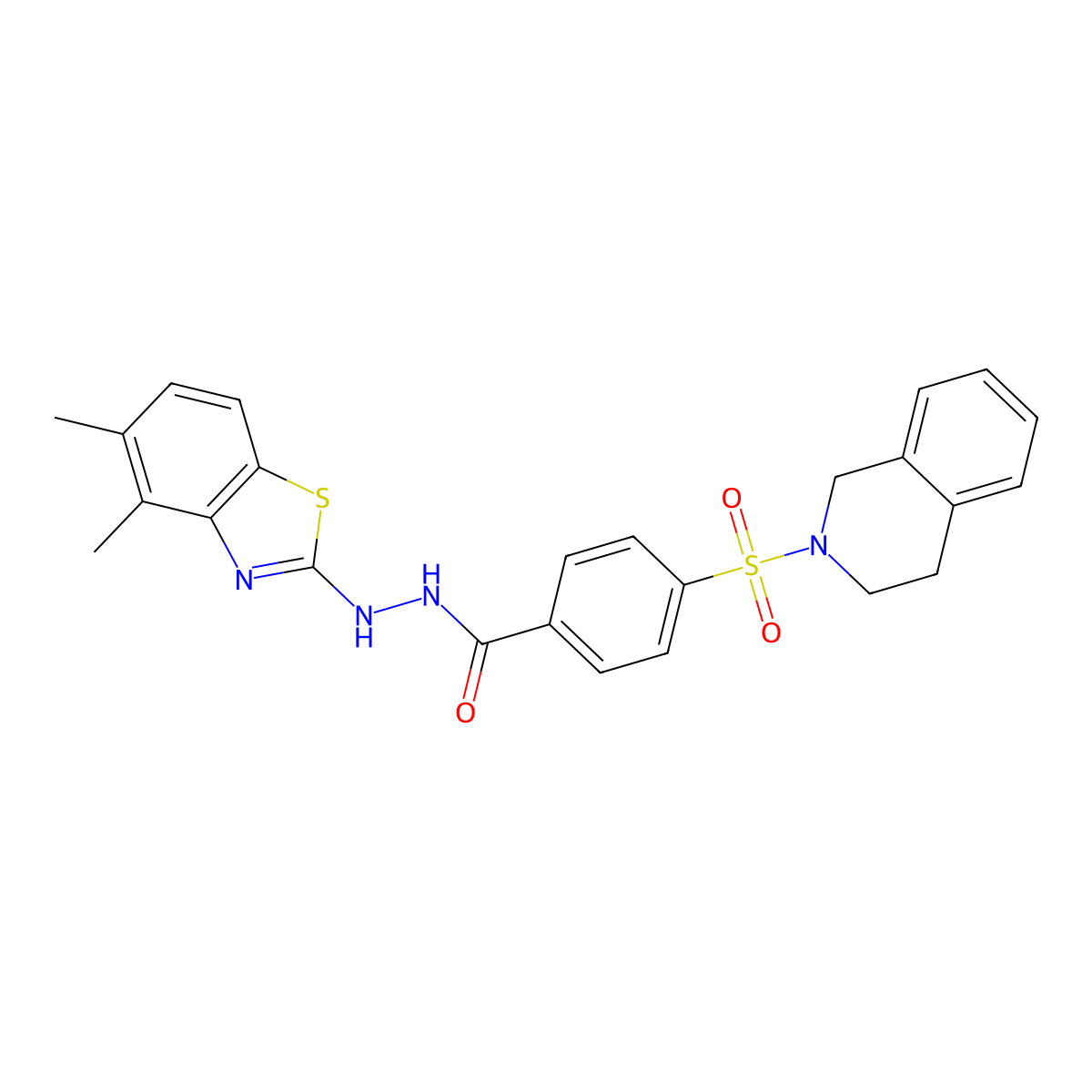 N'-(4,5-dimethyl-1,3-benzothiazol-2-yl)-4-(1,2,3,4-tetrahydroisoquinoline-2-sulfonyl)benzohydrazide molecular structure, CAS 851980-56-8