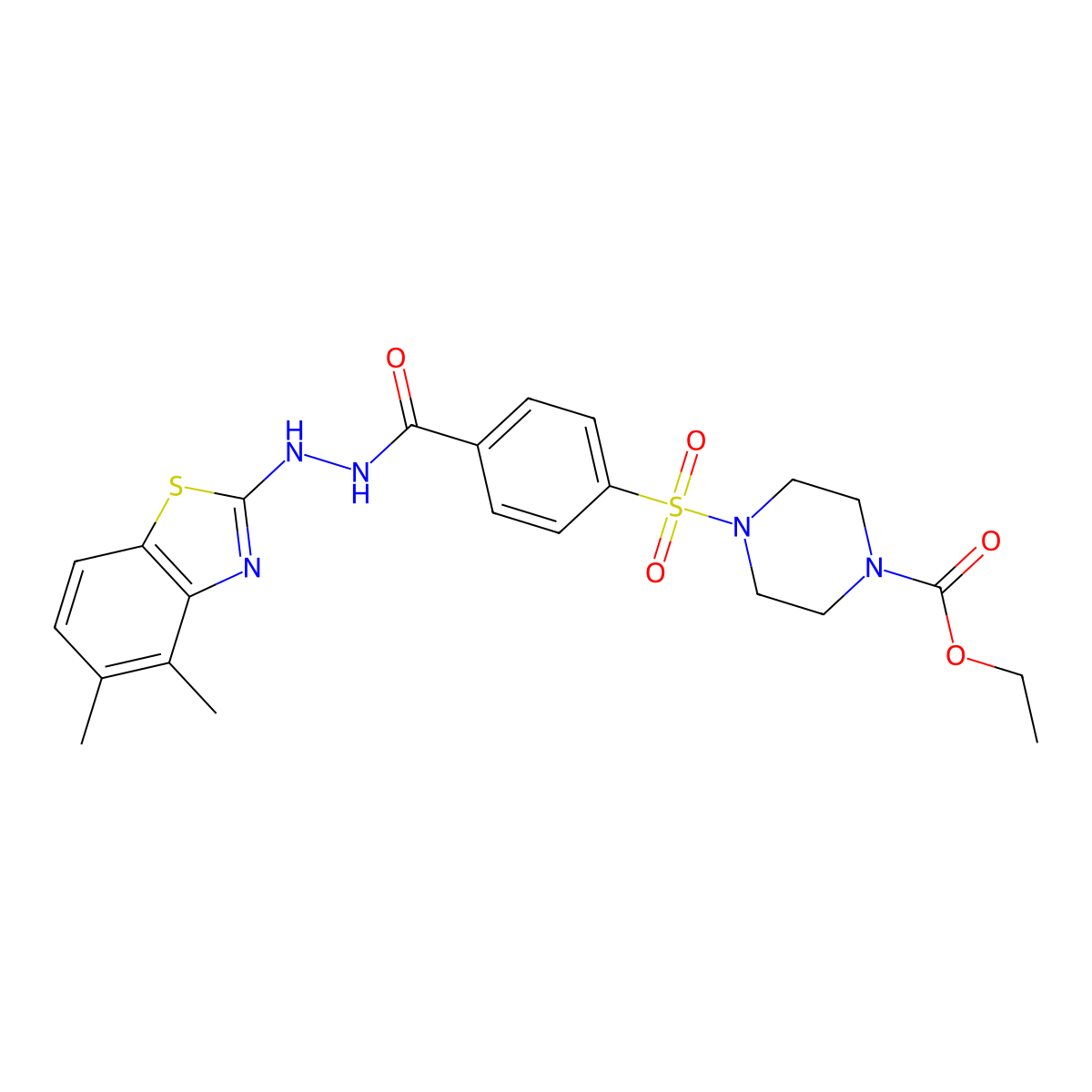 Ethyl 4-((4-(2-(4,5-dimethylbenzo[d]thiazol-2-yl)hydrazinecarbonyl)phenyl)sulfonyl)piperazine-1-carboxylate molecular structure, CAS 851980-57-9