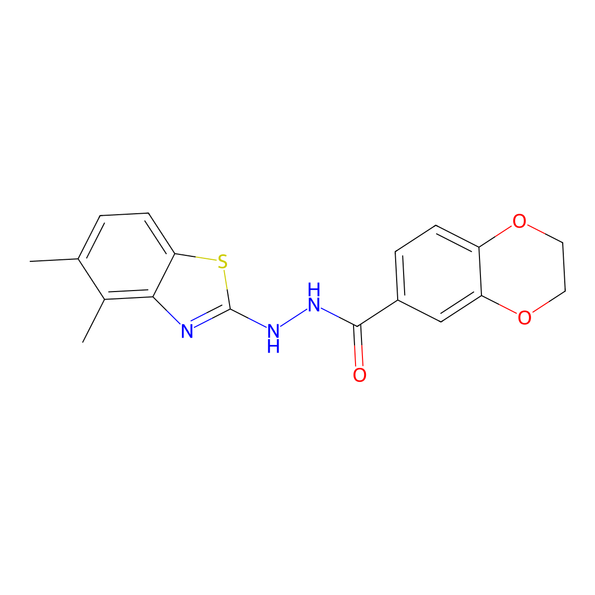N'-(4,5-dimethyl-1,3-benzothiazol-2-yl)-2,3-dihydro-1,4-benzodioxine-6-carbohydrazide molecular structure, CAS 851980-59-1