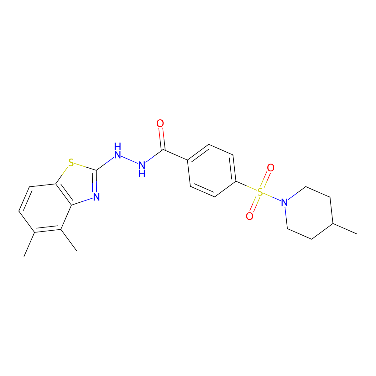 N'-(4,5-dimethylbenzo[d]thiazol-2-yl)-4-((4-methylpiperidin-1-yl)sulfonyl)benzohydrazide molecular structure, CAS 851980-60-4
