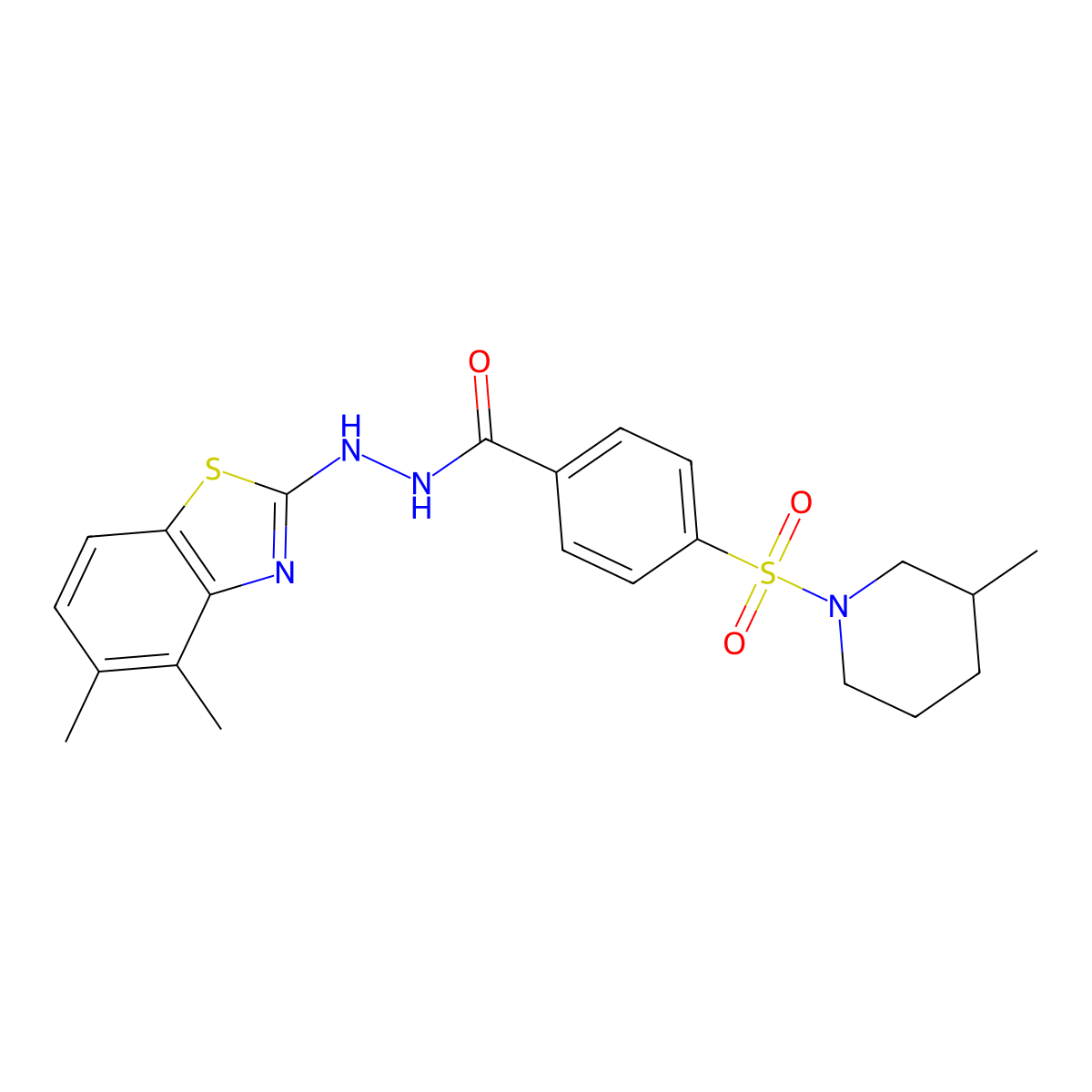 N'-(4,5-dimethylbenzo[d]thiazol-2-yl)-4-((3-methylpiperidin-1-yl)sulfonyl)benzohydrazide molecular structure, CAS 851980-61-5