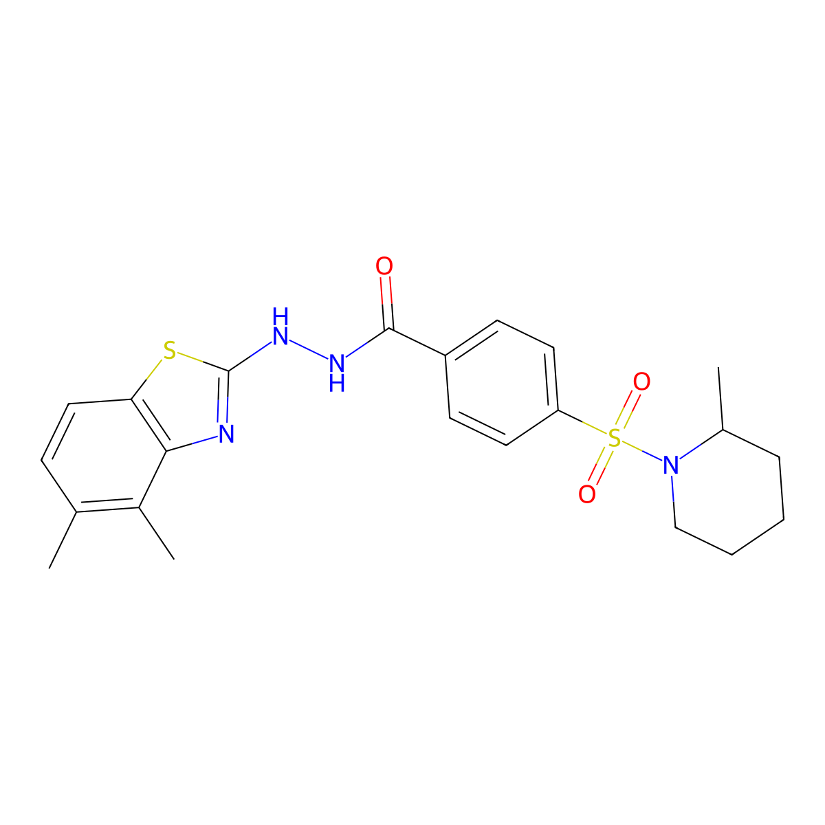 N'-(4,5-dimethylbenzo[d]thiazol-2-yl)-4-((2-methylpiperidin-1-yl)sulfonyl)benzohydrazide molecular structure, CAS 851980-62-6