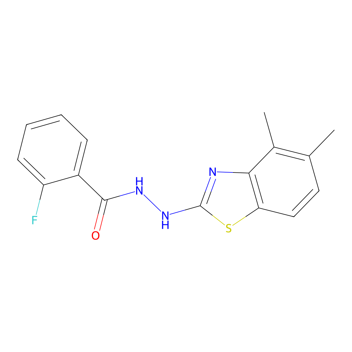 N'-(4,5-dimethylbenzo[d]thiazol-2-yl)-2-fluorobenzohydrazide molecular structure, CAS 851980-64-8