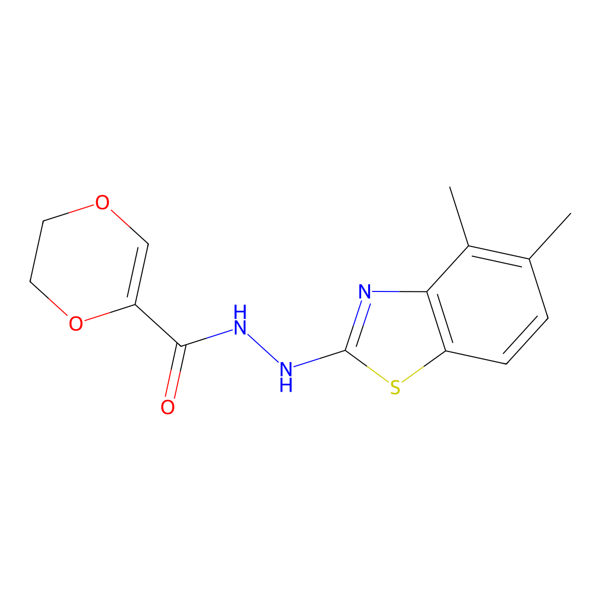 N'-(4,5-dimethylbenzo[d]thiazol-2-yl)-5,6-dihydro-1,4-dioxine-2-carbohydrazide molecular structure, CAS 851980-69-3