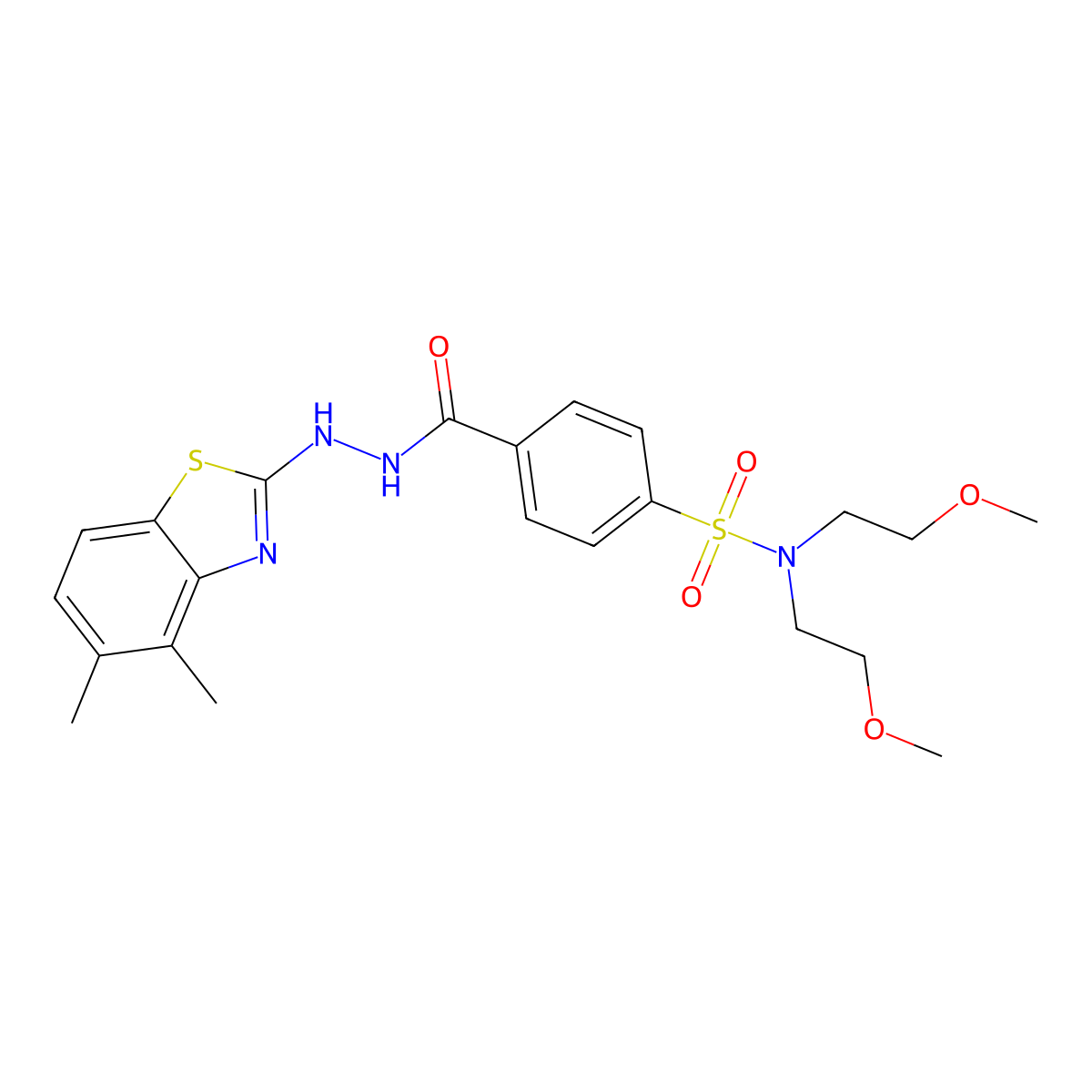 4-(2-(4,5-dimethylbenzo[d]thiazol-2-yl)hydrazinecarbonyl)-N,N-bis(2-methoxyethyl)benzenesulfonamide molecular structure, CAS 851980-70-6