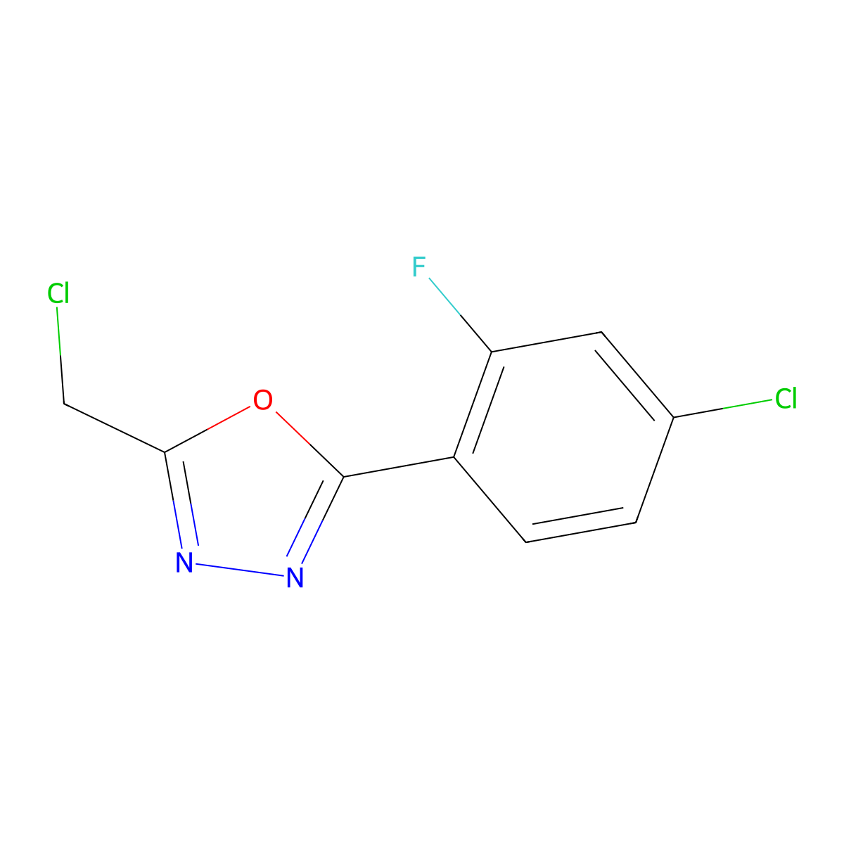 2-(4-Chloro-2-fluorophenyl)-5-(chloromethyl)-1,3,4-oxadiazole molecular structure, CAS 851983-50-1
