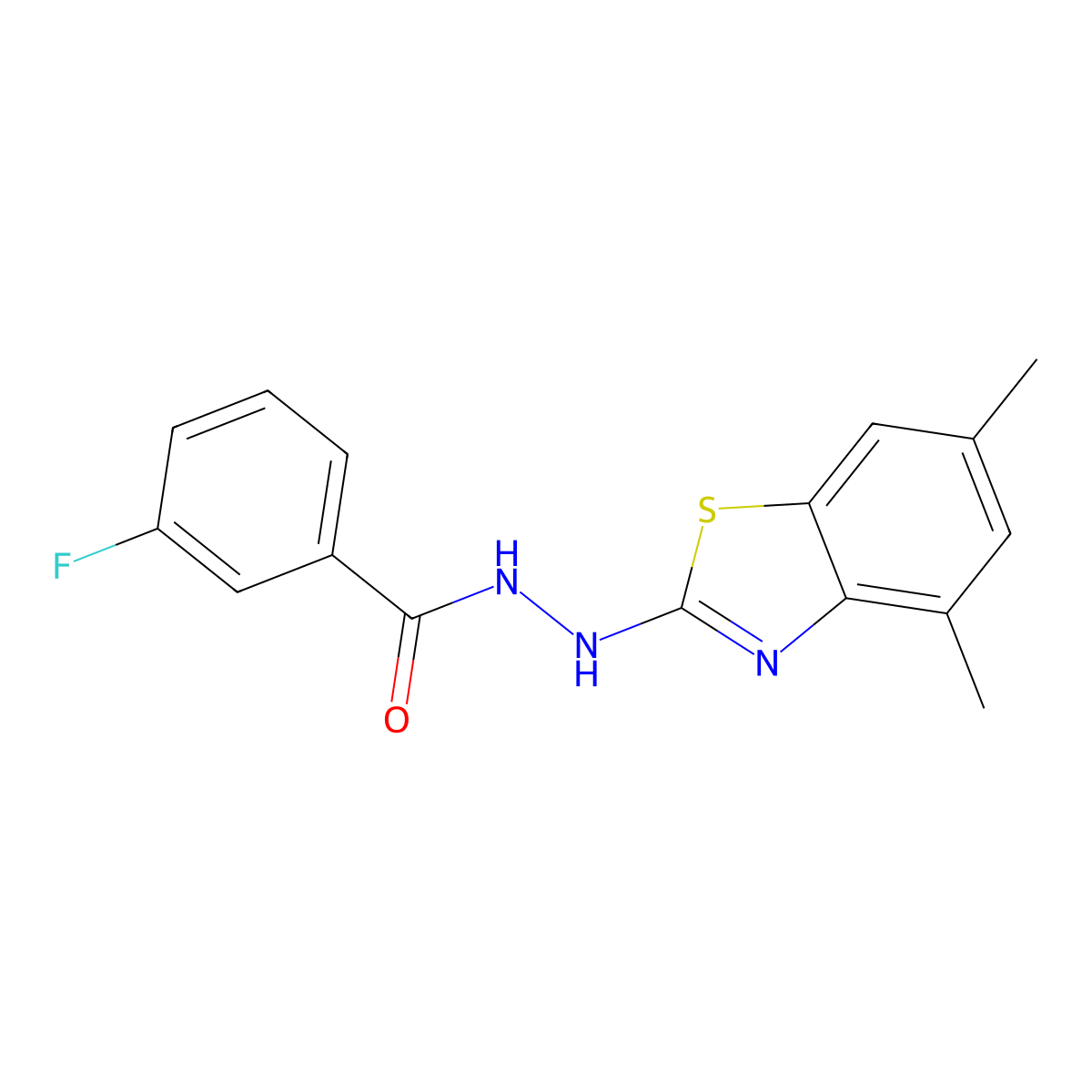 N'-(4,6-dimethyl-1,3-benzothiazol-2-yl)-3-fluorobenzohydrazide molecular structure, CAS 851987-15-0
