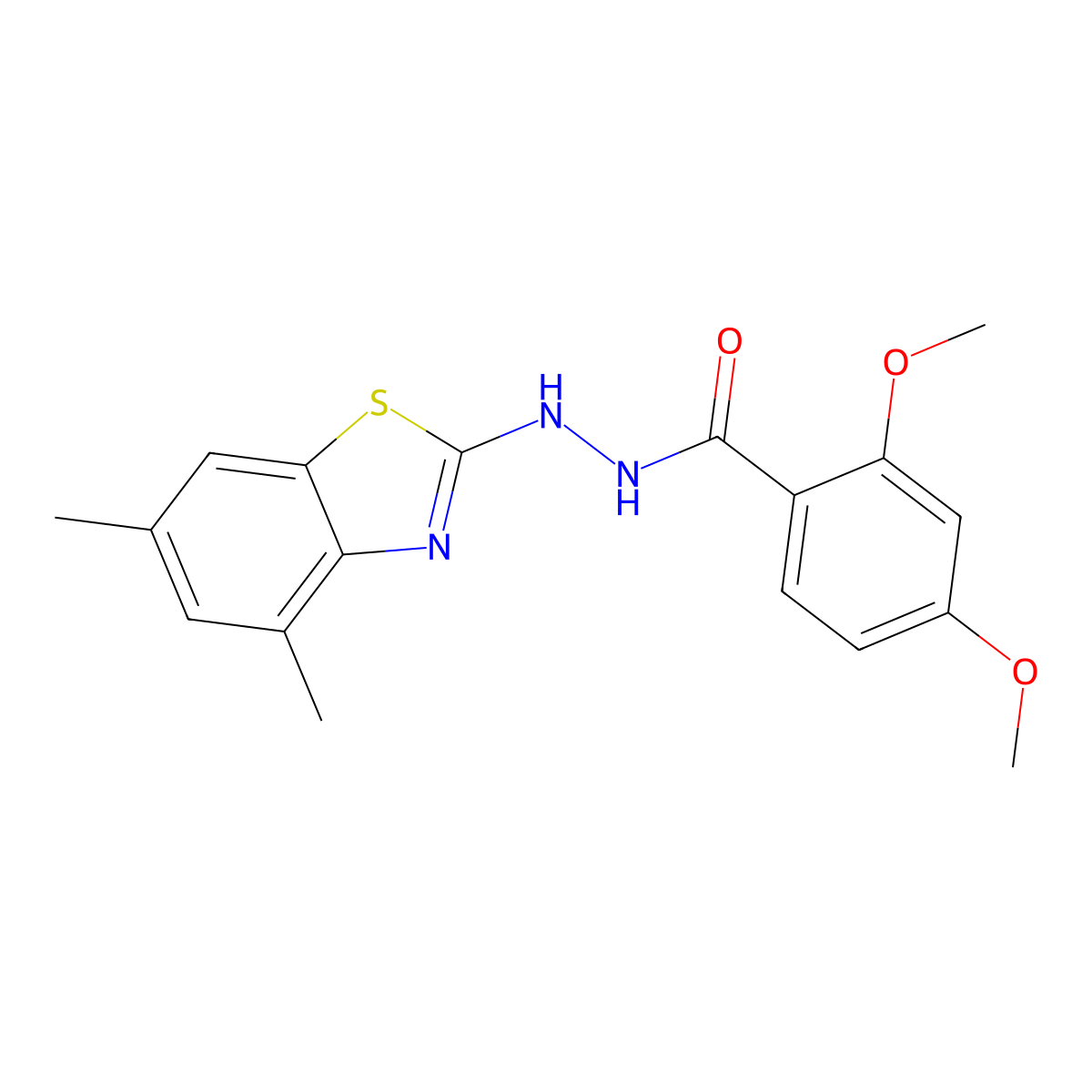 N'-(4,6-dimethyl-1,3-benzothiazol-2-yl)-2,4-dimethoxybenzohydrazide molecular structure, CAS 851987-18-3