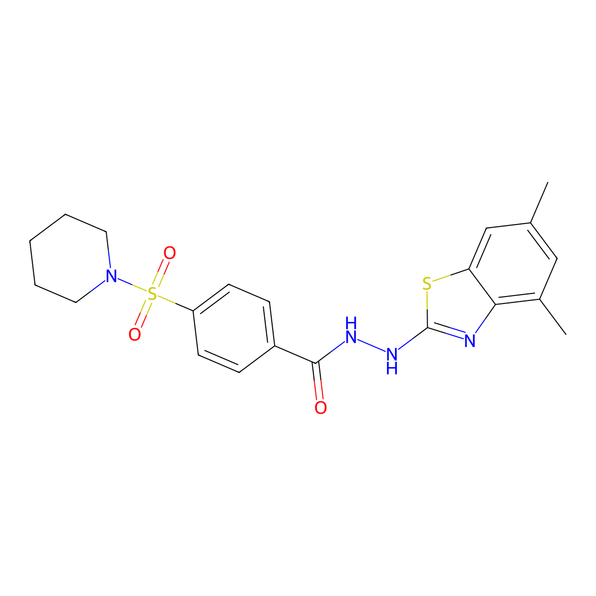N'-(4,6-dimethyl-1,3-benzothiazol-2-yl)-4-(piperidine-1-sulfonyl)benzohydrazide molecular structure, CAS 851987-20-7