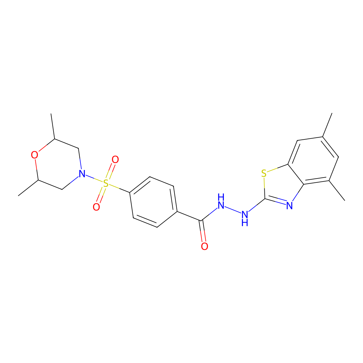 N'-(4,6-dimethylbenzo[d]thiazol-2-yl)-4-((2,6-dimethylmorpholino)sulfonyl)benzohydrazide molecular structure, CAS 851987-26-3