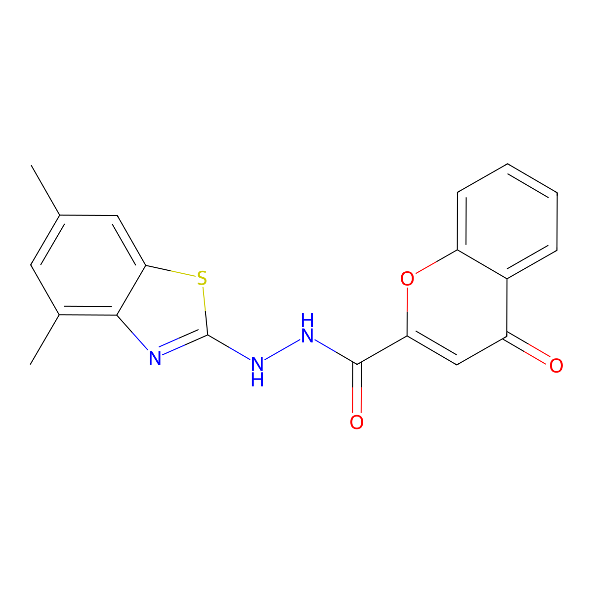 N'-(4,6-dimethyl-1,3-benzothiazol-2-yl)-4-oxochromene-2-carbohydrazide molecular structure, CAS 851987-28-5