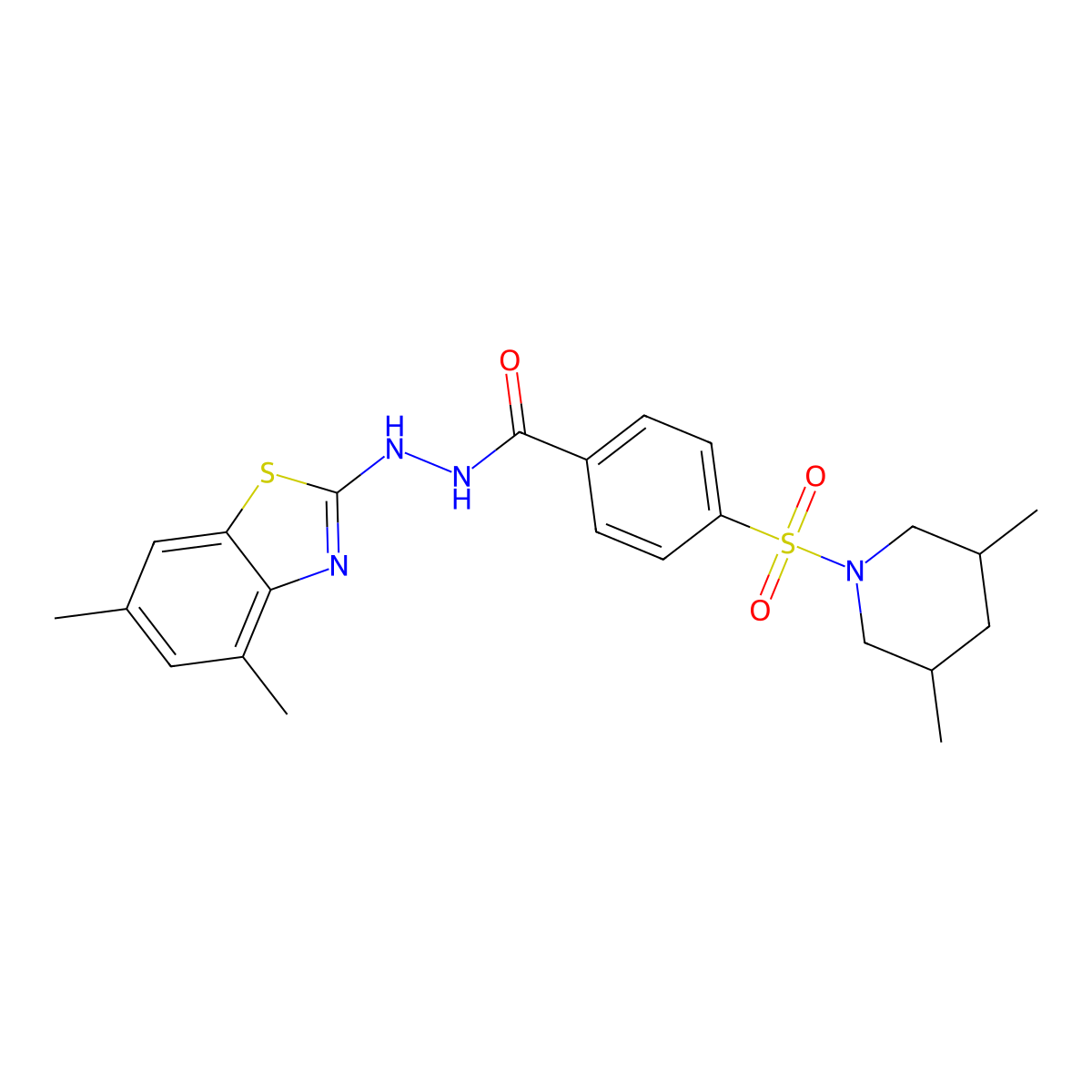 N'-(4,6-dimethylbenzo[d]thiazol-2-yl)-4-((3,5-dimethylpiperidin-1-yl)sulfonyl)benzohydrazide molecular structure, CAS 851987-30-9