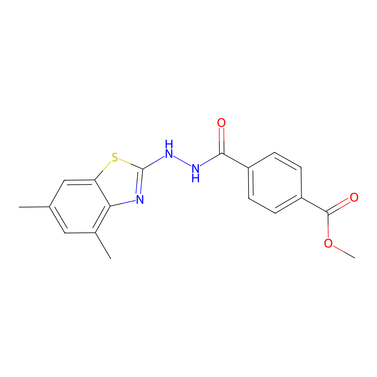 Methyl 4-[[(4,6-dimethyl-1,3-benzothiazol-2-yl)amino]carbamoyl]benzoate molecular structure, CAS 851987-31-0