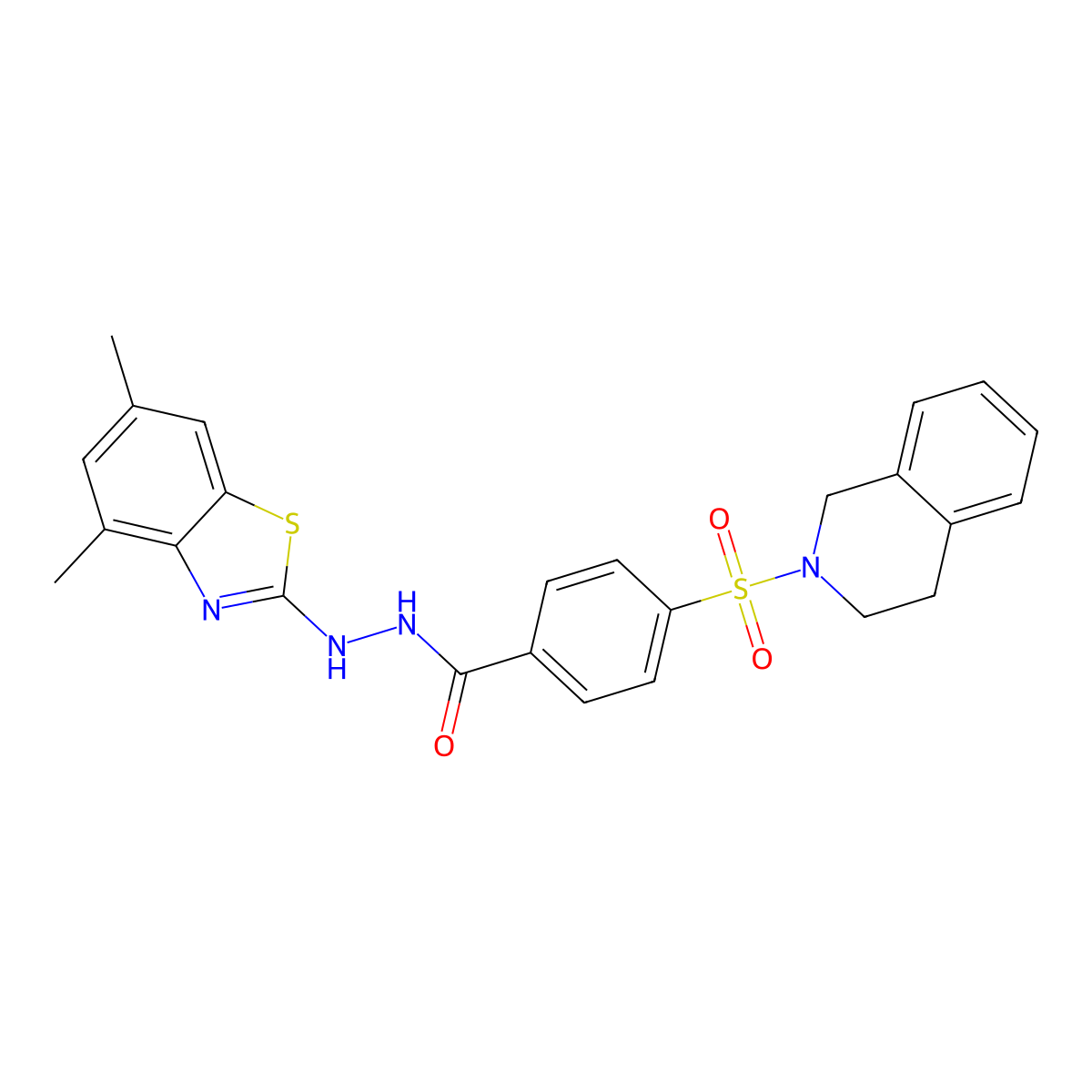 4-((3,4-dihydroisoquinolin-2(1H)-yl)sulfonyl)-N'-(4,6-dimethylbenzo[d]thiazol-2-yl)benzohydrazide molecular structure, CAS 851987-32-1