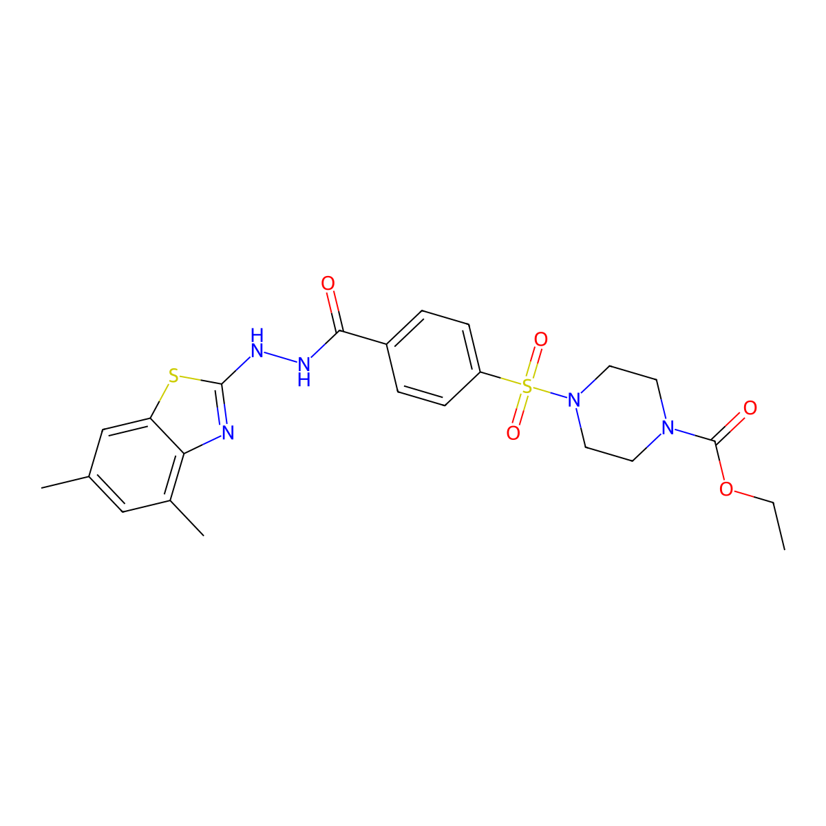 Ethyl 4-((4-(2-(4,6-dimethylbenzo[d]thiazol-2-yl)hydrazinecarbonyl)phenyl)sulfonyl)piperazine-1-carboxylate molecular structure, CAS 851987-33-2