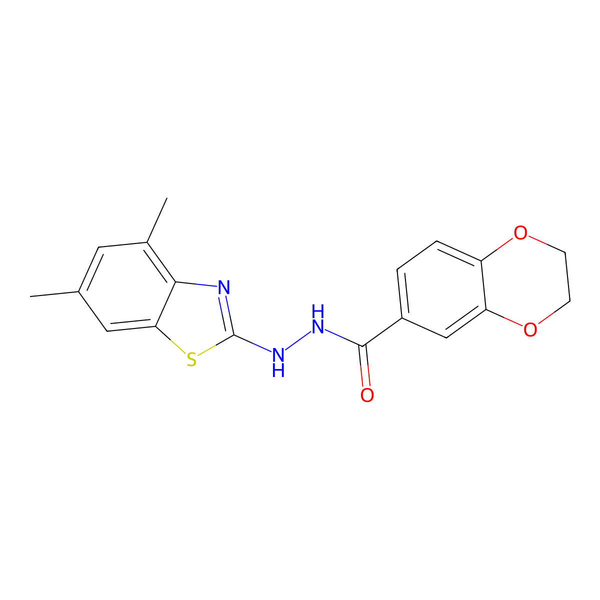N'-(4,6-dimethyl-1,3-benzothiazol-2-yl)-2,3-dihydro-1,4-benzodioxine-6-carbohydrazide molecular structure, CAS 851987-34-3