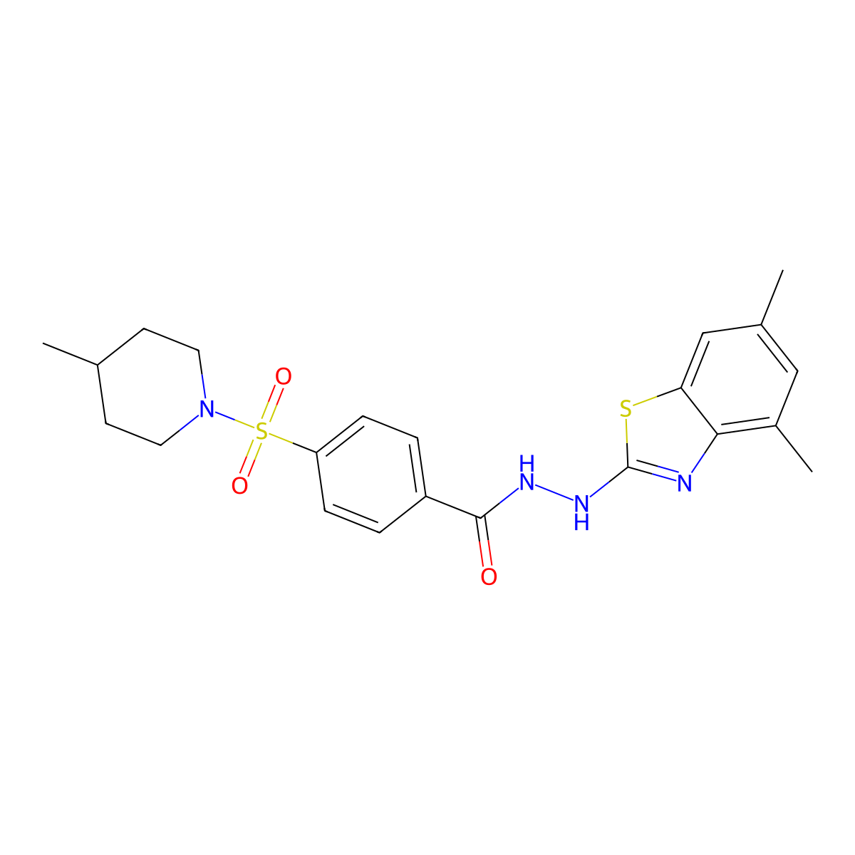 N'-(4,6-dimethylbenzo[d]thiazol-2-yl)-4-((4-methylpiperidin-1-yl)sulfonyl)benzohydrazide molecular structure, CAS 851987-35-4