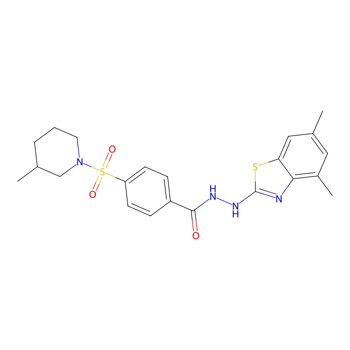 N'-(4,6-dimethylbenzo[d]thiazol-2-yl)-4-((3-methylpiperidin-1-yl)sulfonyl)benzohydrazide molecular structure, CAS 851987-36-5