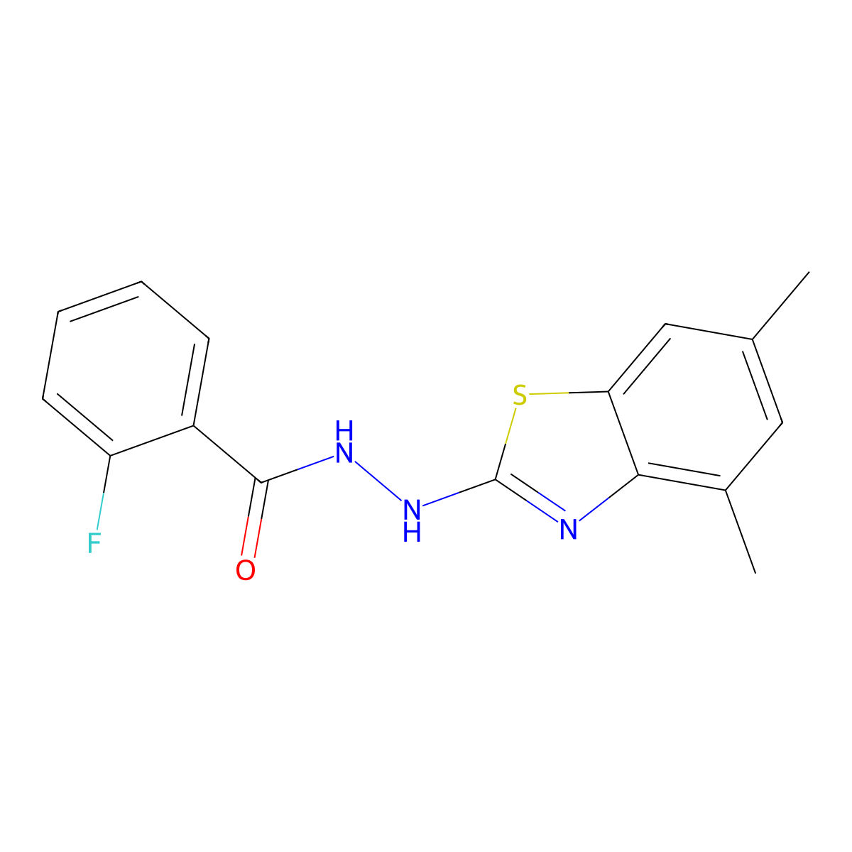 N'-(4,6-dimethylbenzo[d]thiazol-2-yl)-2-fluorobenzohydrazide molecular structure, CAS 851987-38-7