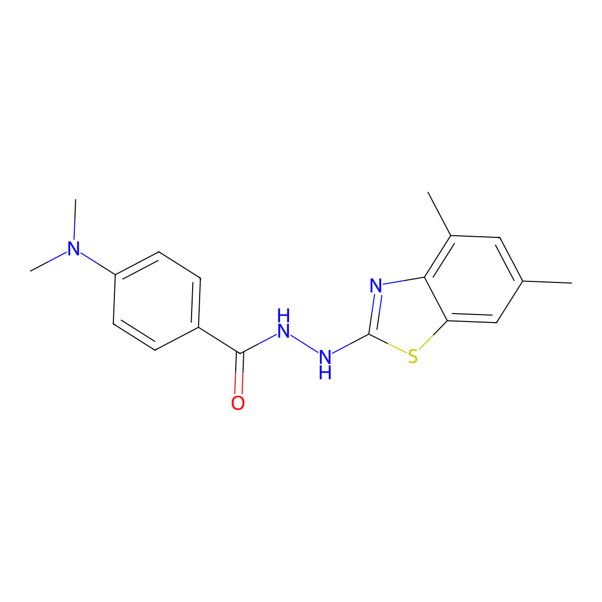 4-(dimethylamino)-N'-(4,6-dimethylbenzo[d]thiazol-2-yl)benzohydrazide molecular structure, CAS 851987-40-1