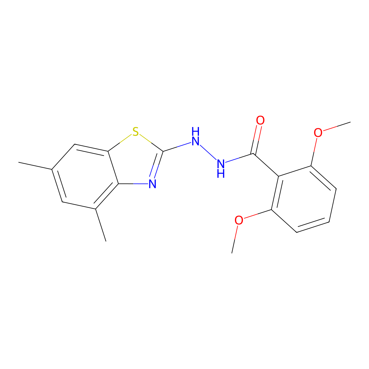 N'-(4,6-dimethyl-1,3-benzothiazol-2-yl)-2,6-dimethoxybenzohydrazide molecular structure, CAS 851987-41-2
